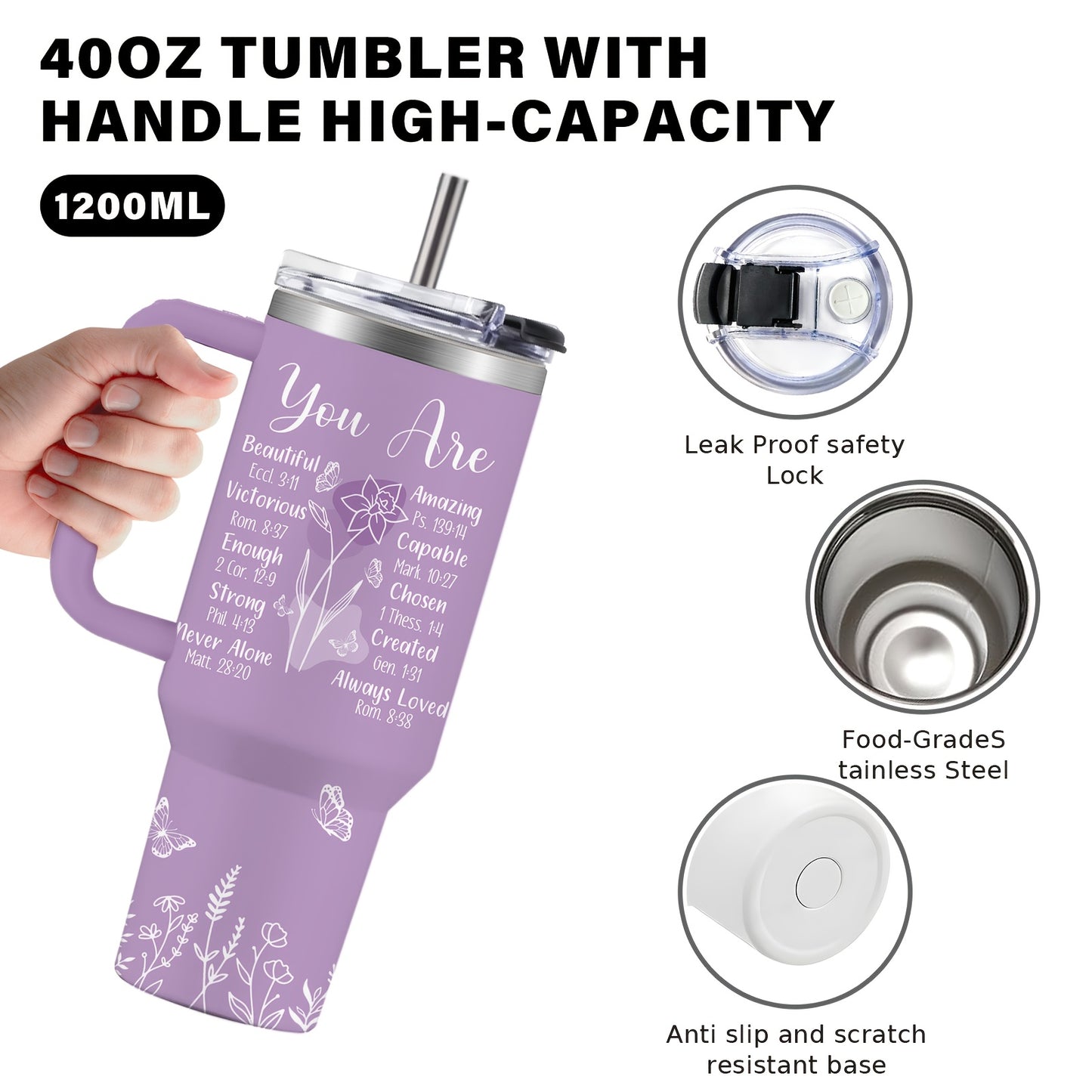 1pc Christian Tumbler 40 Oz, Christian, White Cross on Pink