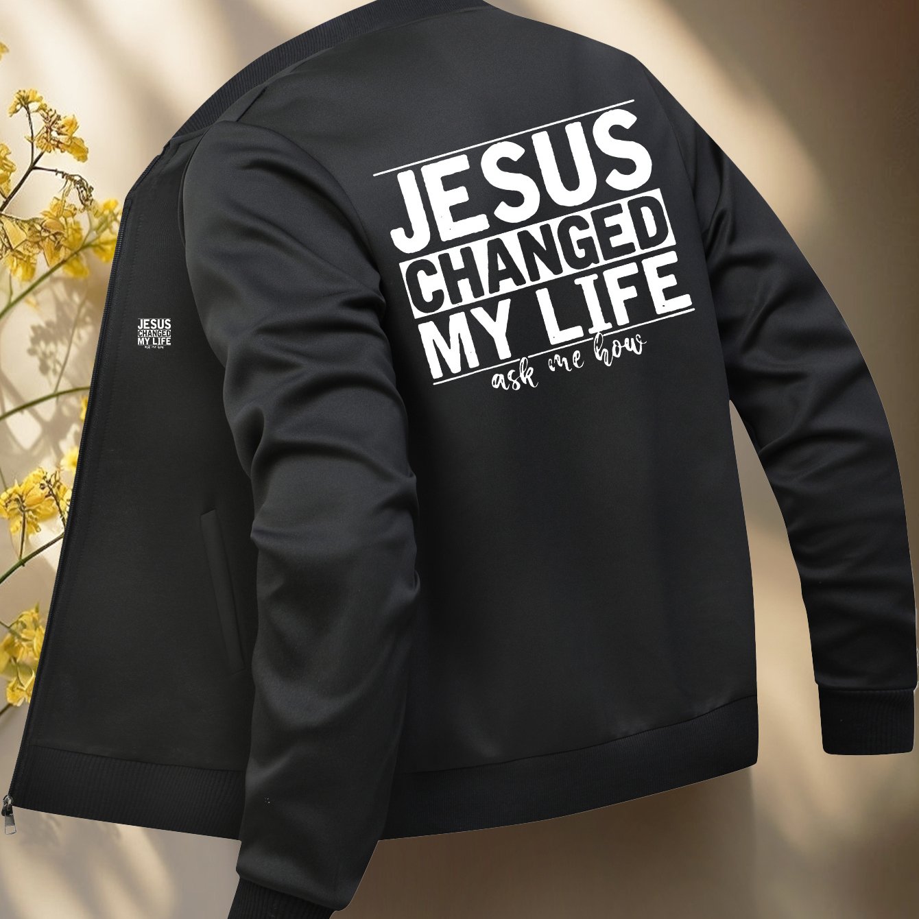 Jesus Christ Design Bomber Jacket Mens Zip Up Collar