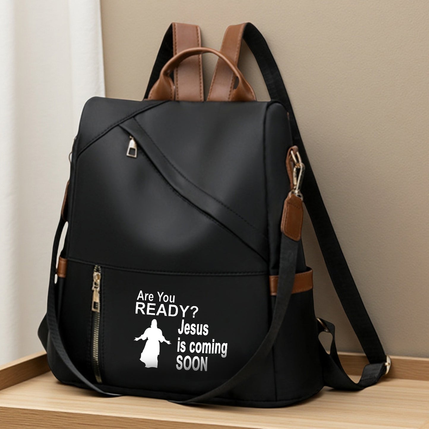 IHDP Lightweight Jesus Print Backpack For Daily Commute