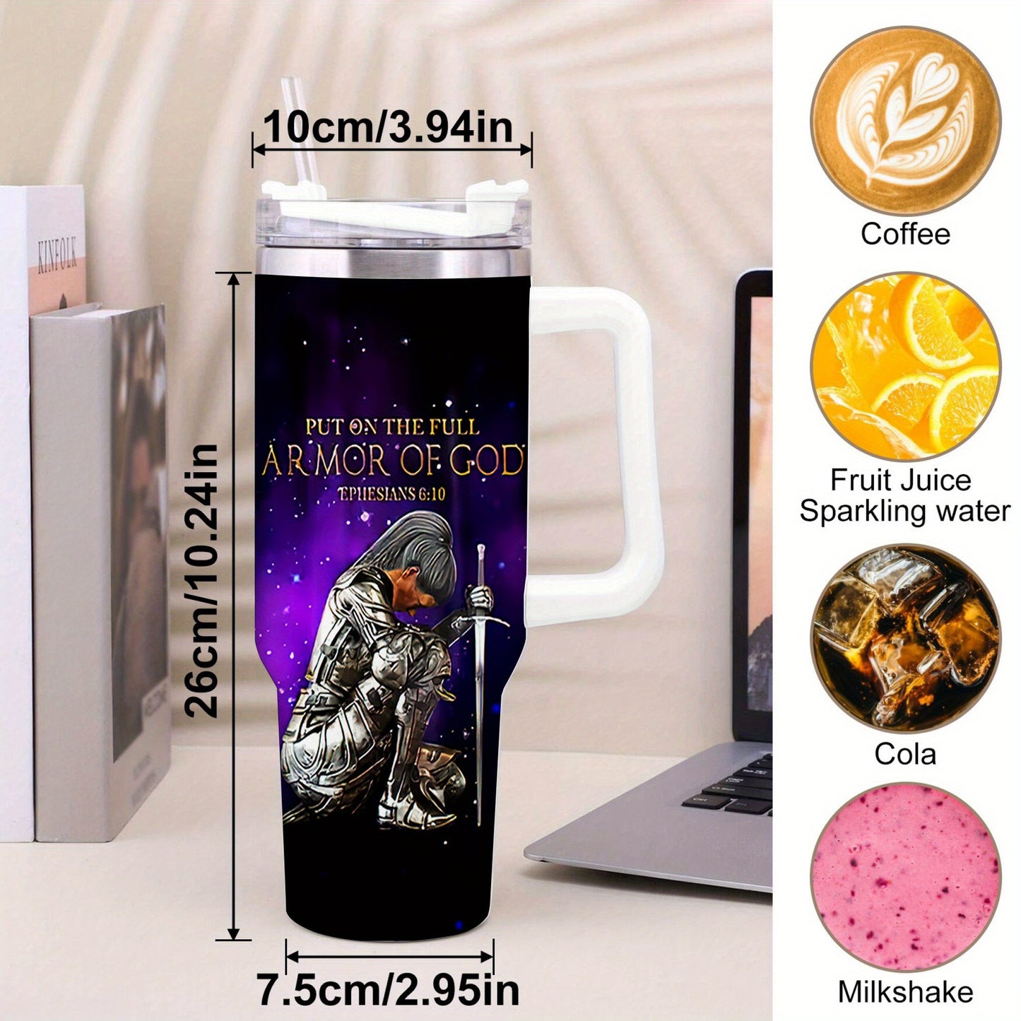 40oz Armor of God Tumbler - Insulated Travel Mug with Spill-Proof Lid