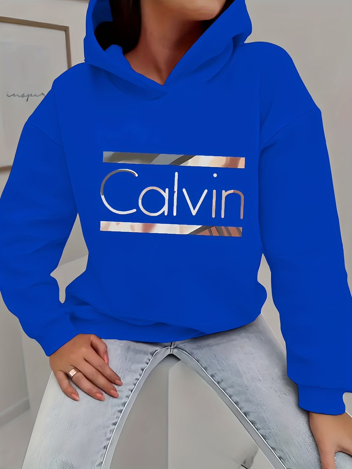Calvin Womens Graphic Hoodie Casual Sweatshirt Long Sleeve