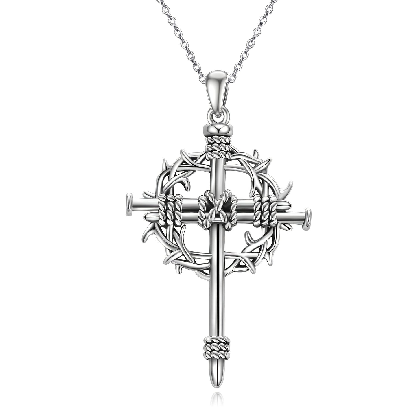 Nail Cross Necklace Silvery Thorns Crucifix Pendant