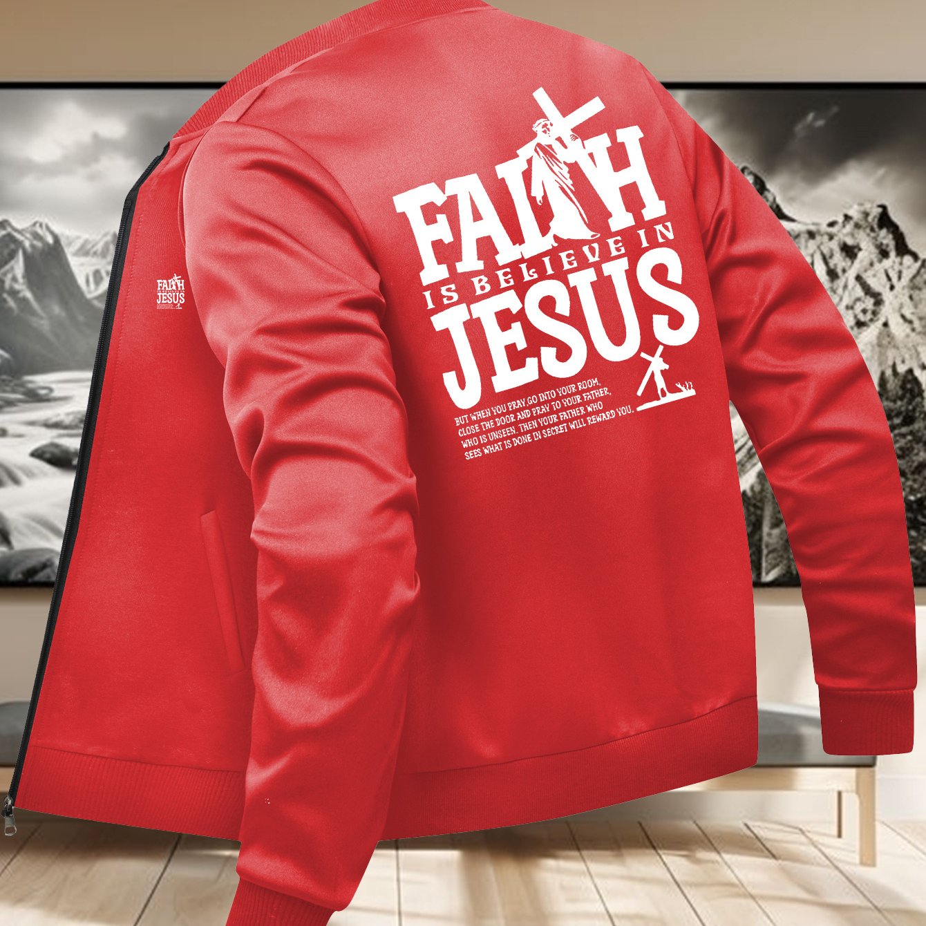 Divine Power Casual Faith Zip Up Jacket With Stand Collar