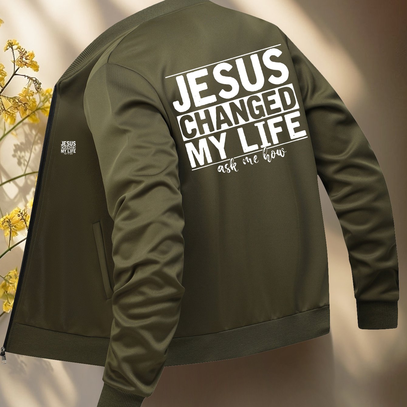 Jesus Christ Design Bomber Jacket Mens Zip Up Collar