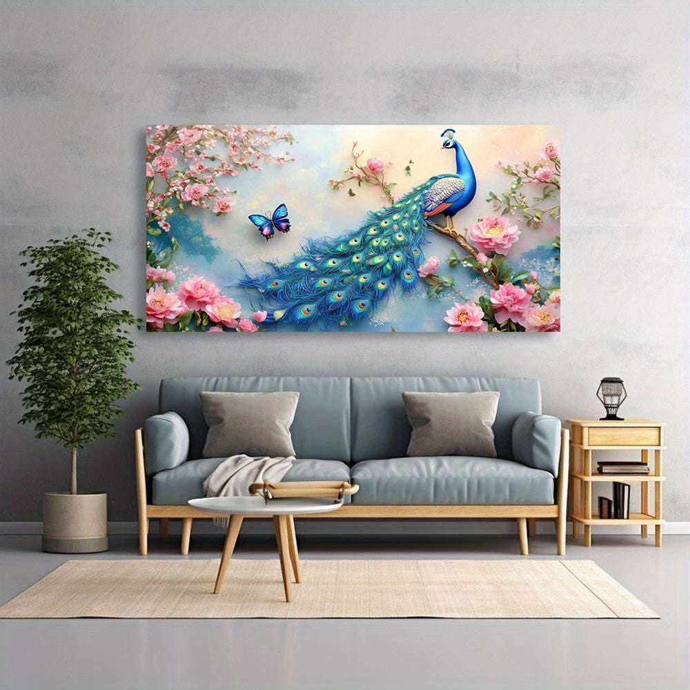 Peacock and Floral Abstract Canvas Wall Art Retro Modern for Living Room Bedroom Home Office Kid Room Restaurants