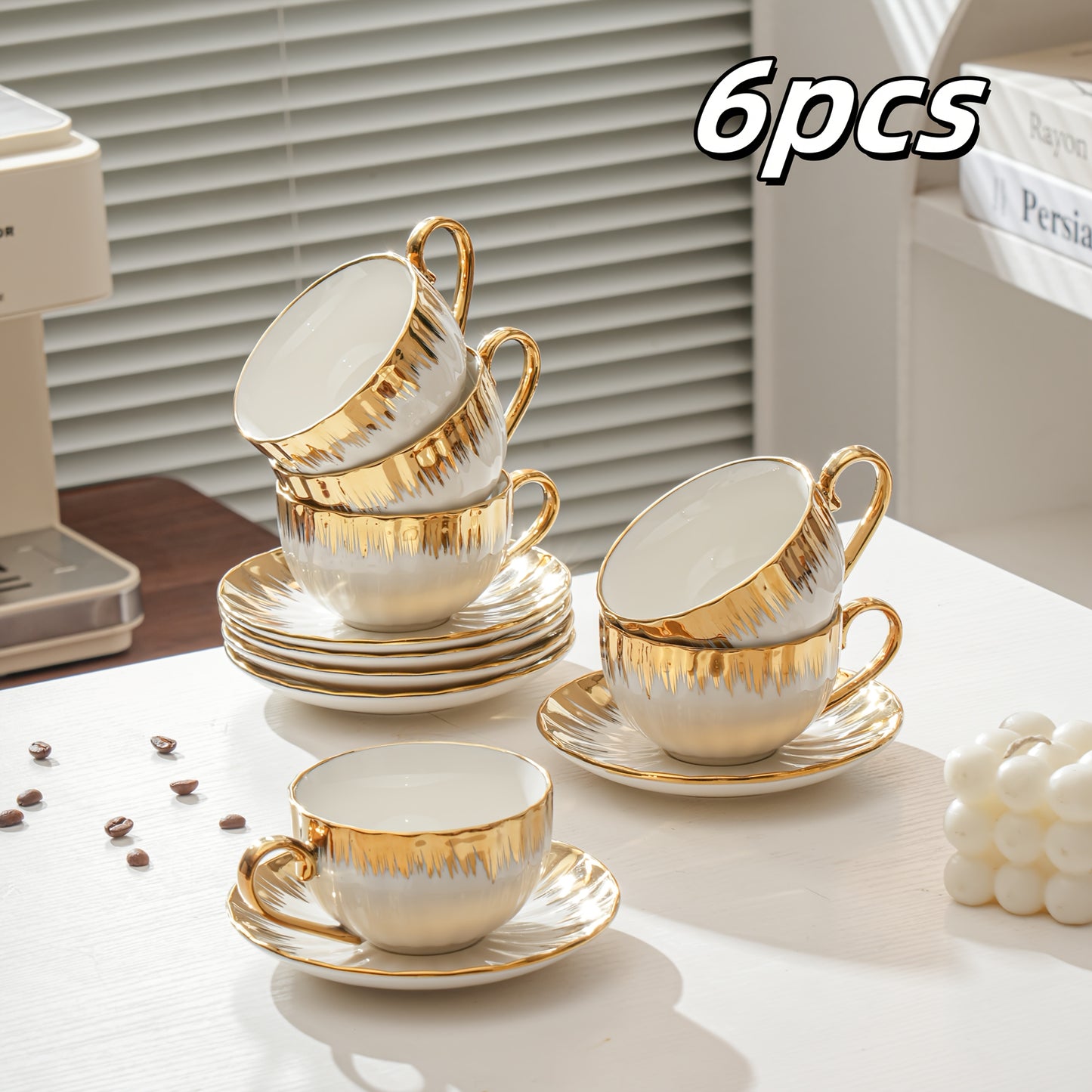 12 pieces/6 sets, European-Style Exquisite Ceramic Coffee or Tea Cup and Plate Set, Light Luxury Ceramic, 250ml