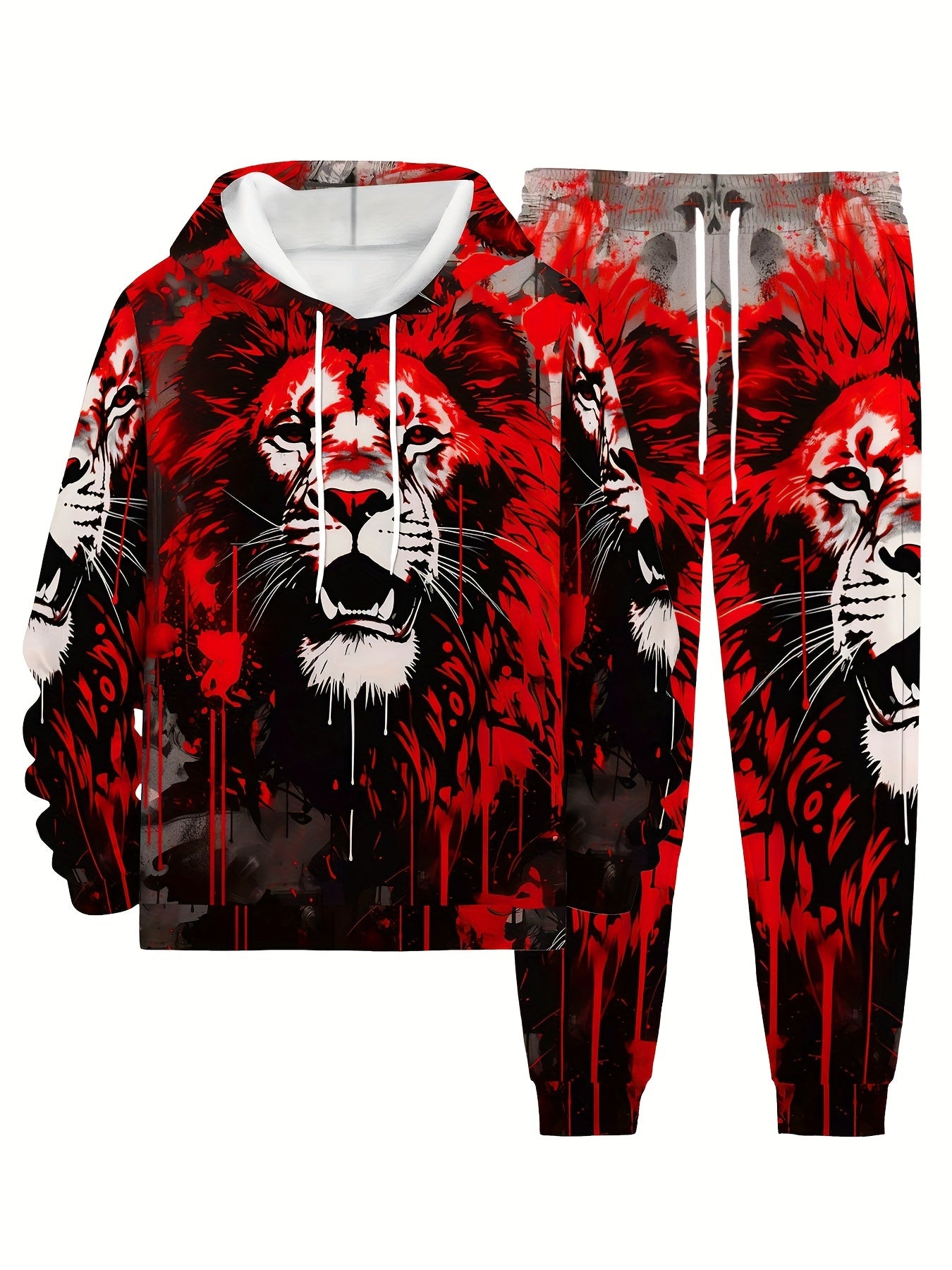 Divine Power Lion Print Hooded Sweatshirt And Joggers Set