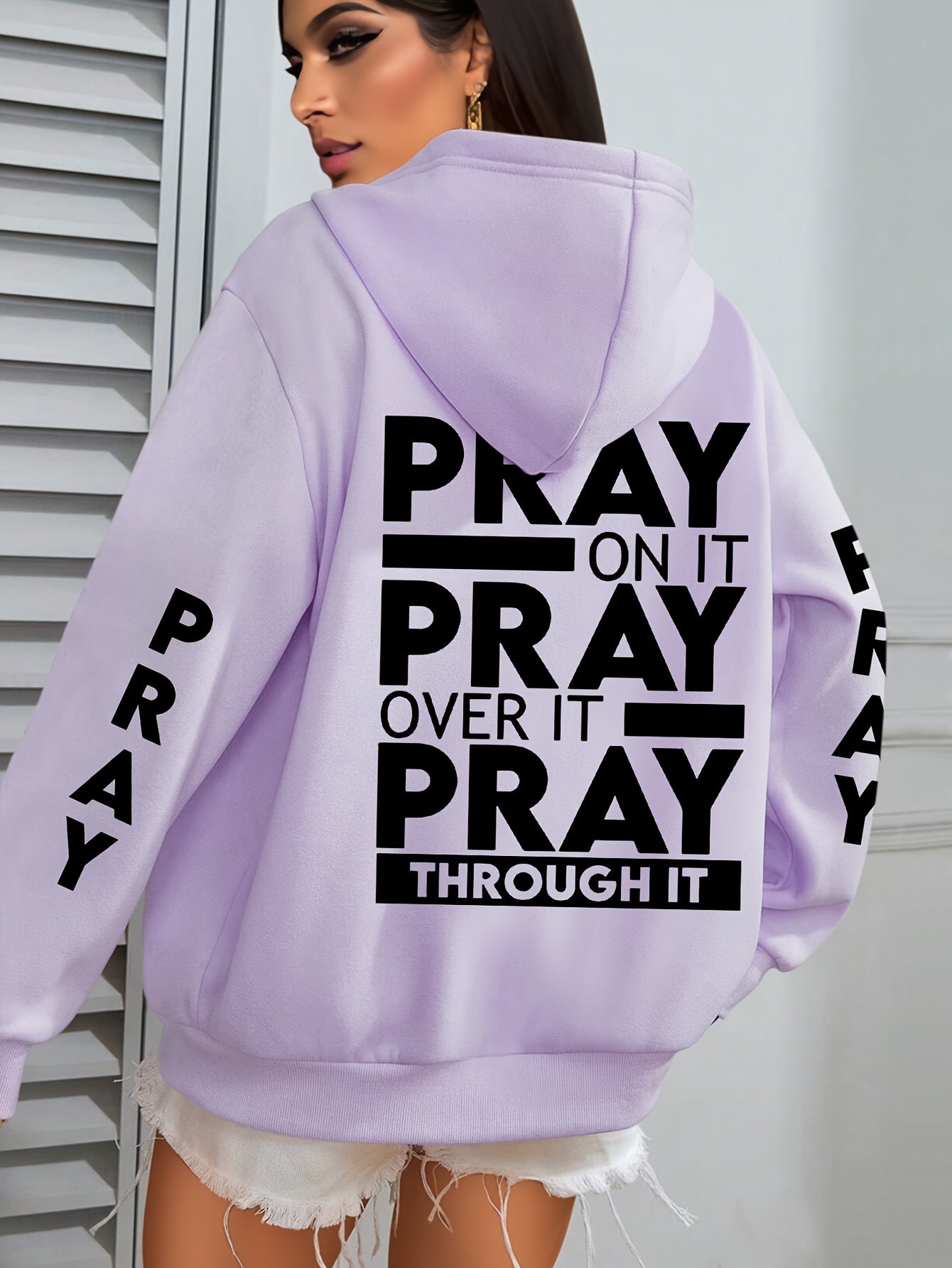 Divine Power Pray Print Kangaroo Pocket Hoodie Sweatshirt
