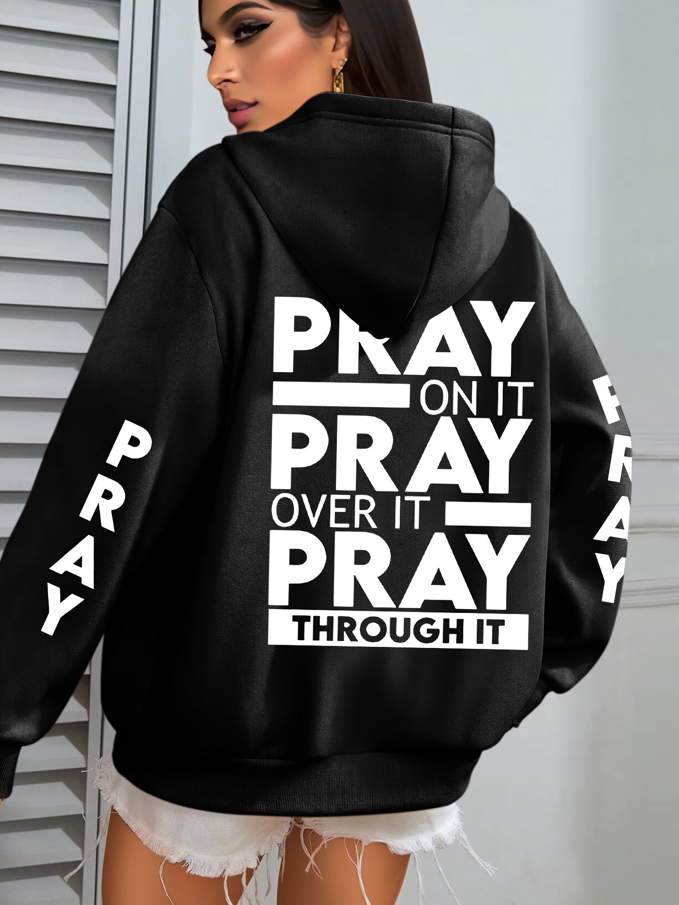 Divine Power Pray Print Kangaroo Pocket Hoodie Sweatshirt