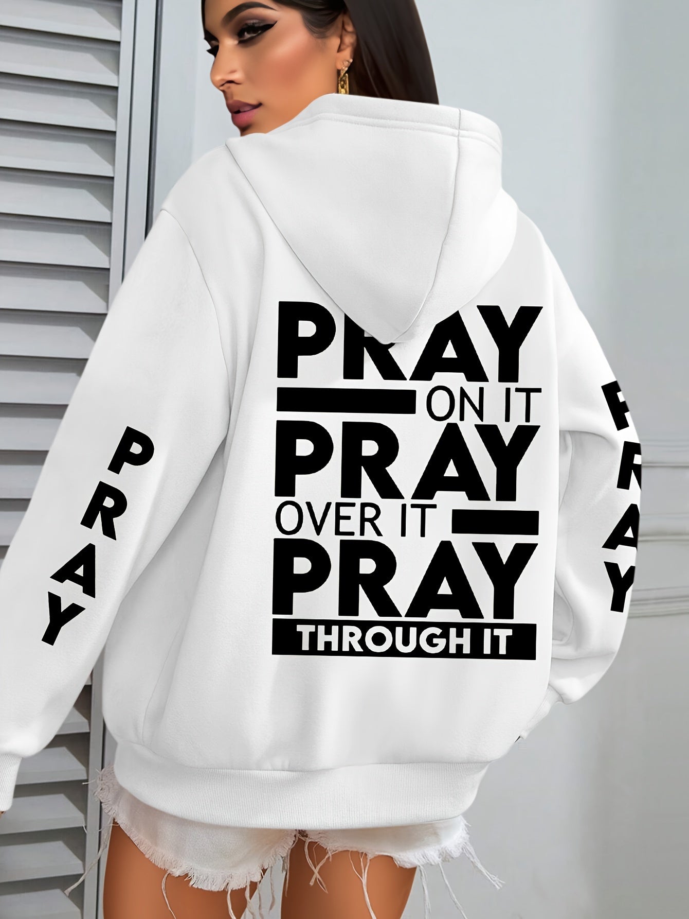 Divine Power Pray Print Kangaroo Pocket Hoodie Sweatshirt