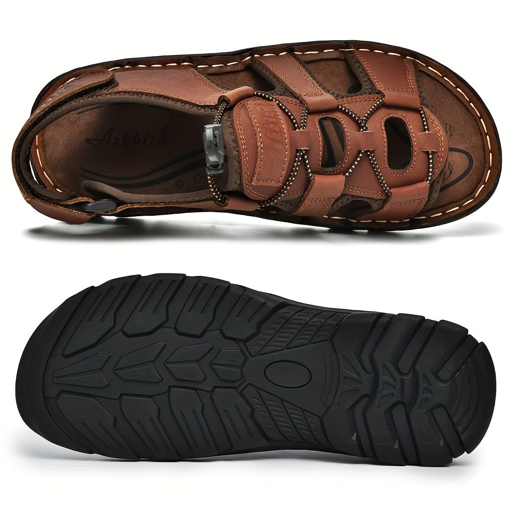 Azkbizd Mens Top Grain Leather Vintage Open Toe Sandals