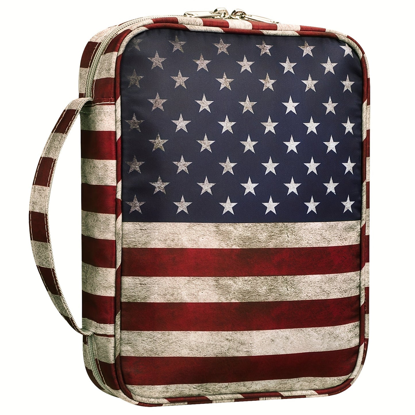 American Flag PU Leather Bible Cover with Handle and Zippered Pocket