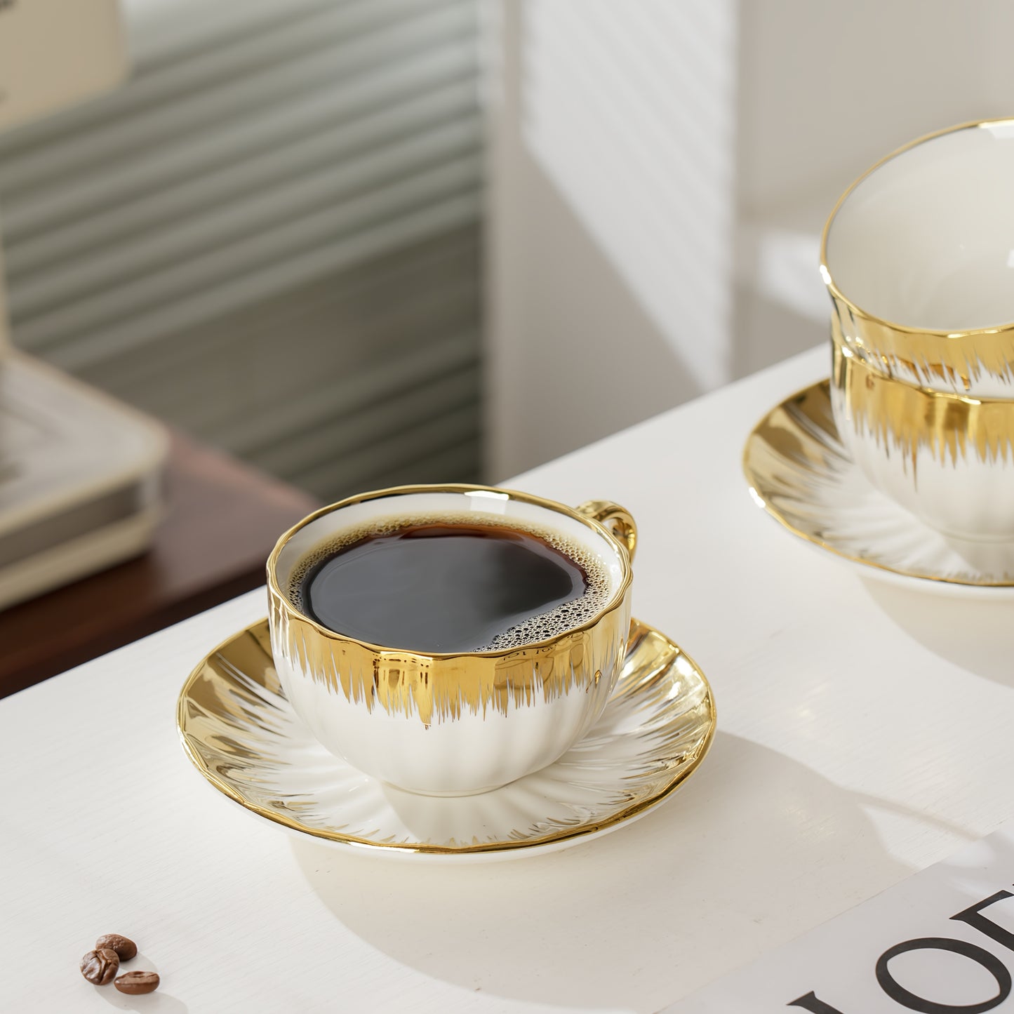 12 pieces/6 sets, European-Style Exquisite Ceramic Coffee or Tea Cup and Plate Set, Light Luxury Ceramic, 250ml