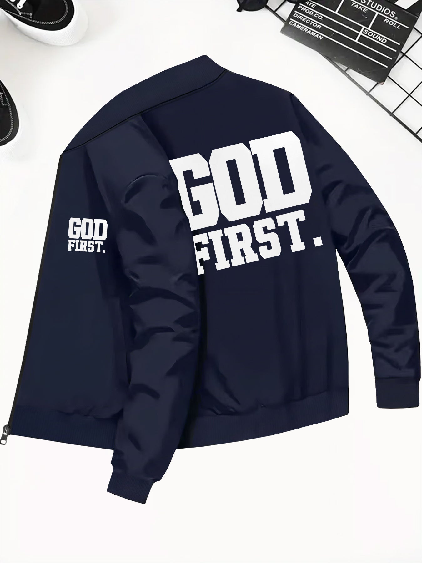 Divine Power God First Print Zip Up Jacket Outdoors