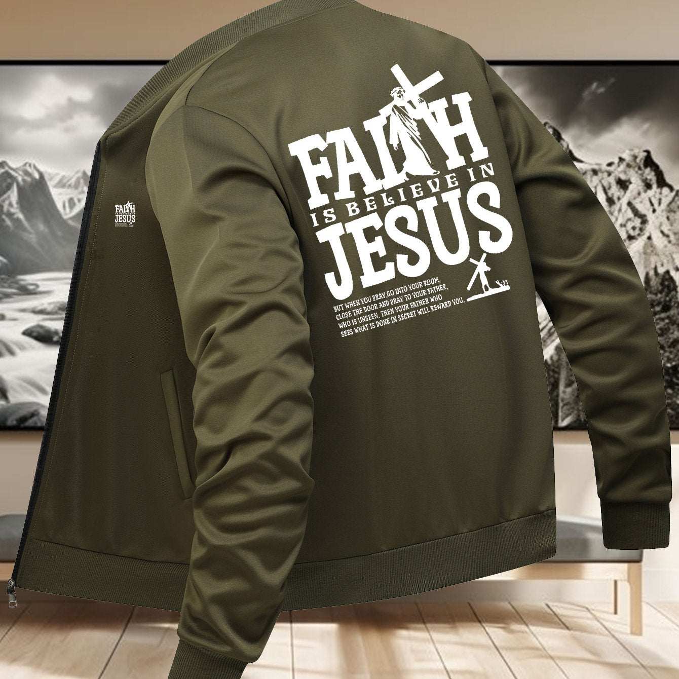 Divine Power Casual Faith Zip Up Jacket With Stand Collar