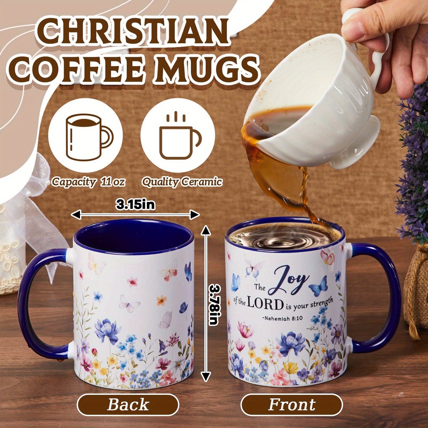 4 Sets of Christian Coffee Mugs with Bible Verses