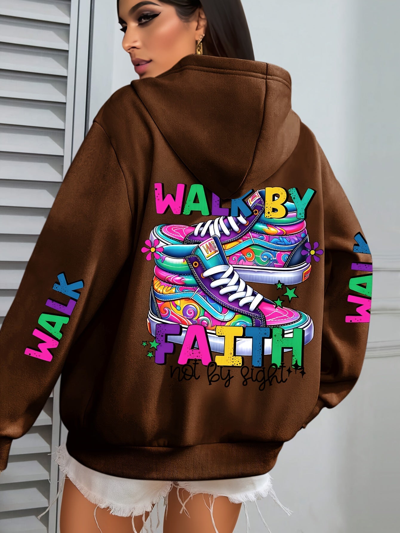 Hooded Sweatshirt With Vibrant Shoe Print And Pocket