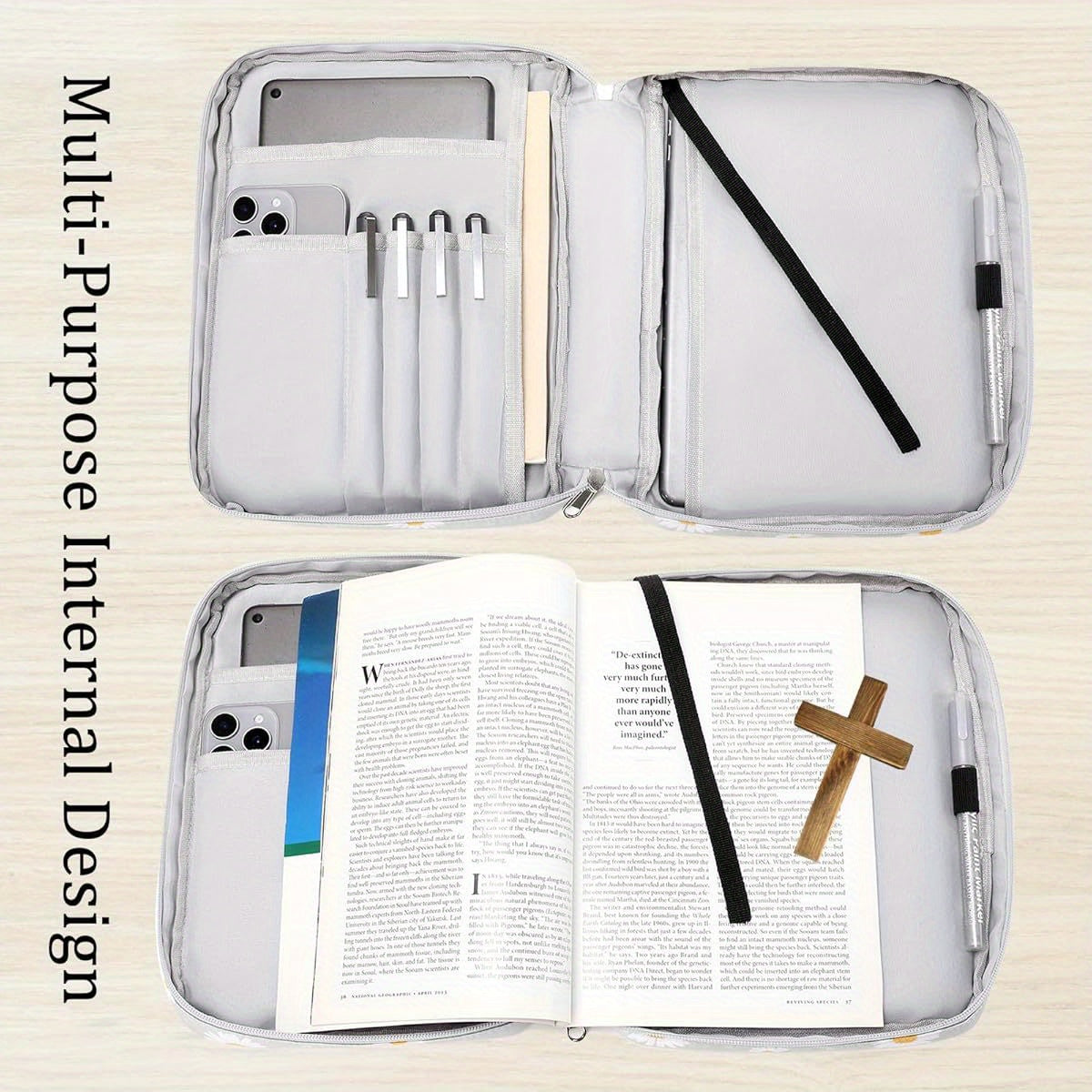 Women's Bible Carrying Case with Detachable Shoulder Strap and Daisy Design
