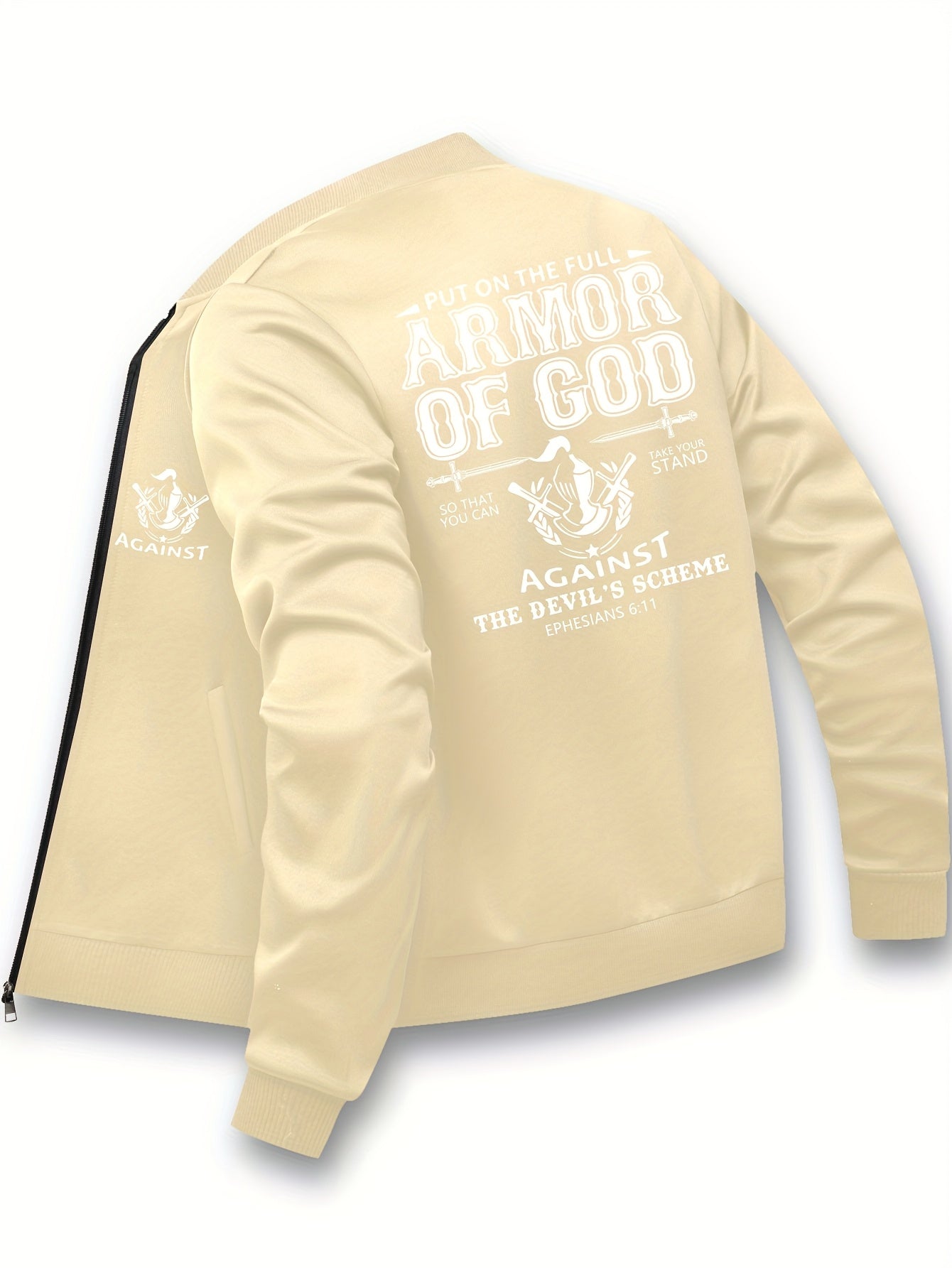 In His Divine Power Armor Of God Print Mens Jacket Collar