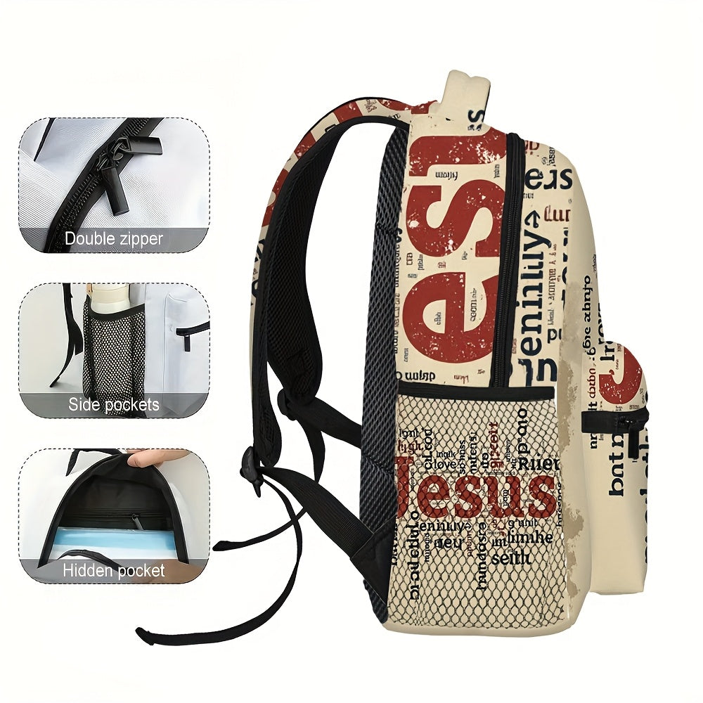 Christian Travel Backpack With Geometric Jesus Print