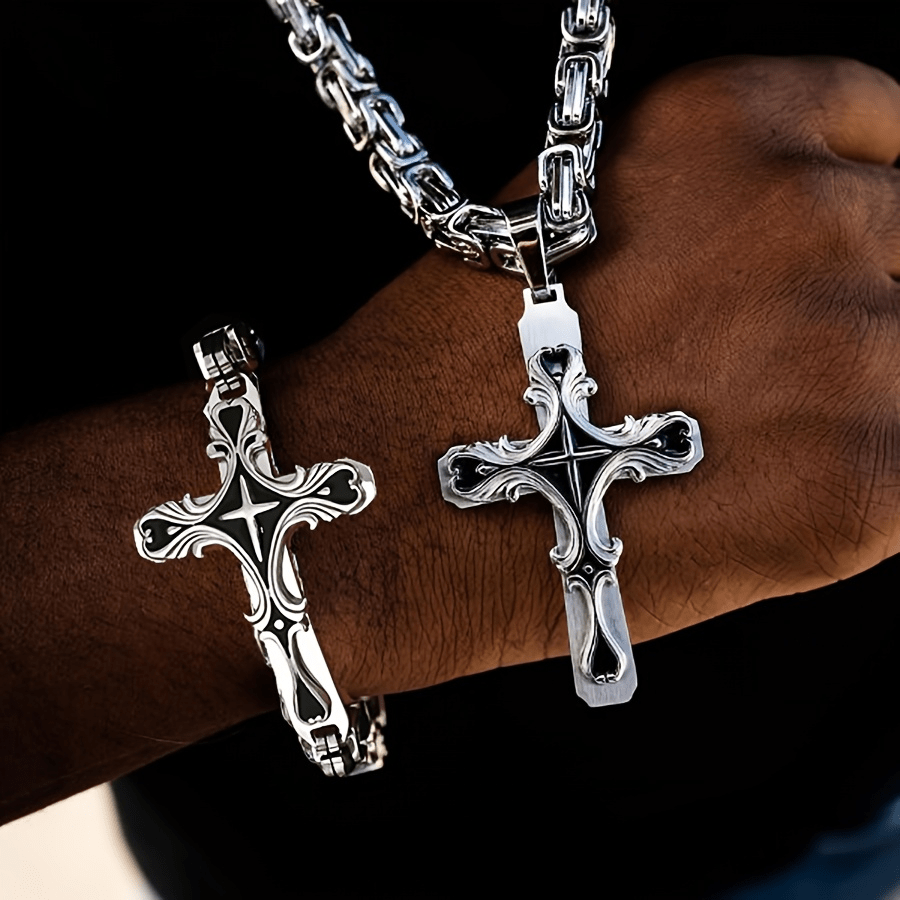 Stainless Steel Cuban Chain Necklace and Bracelet Set