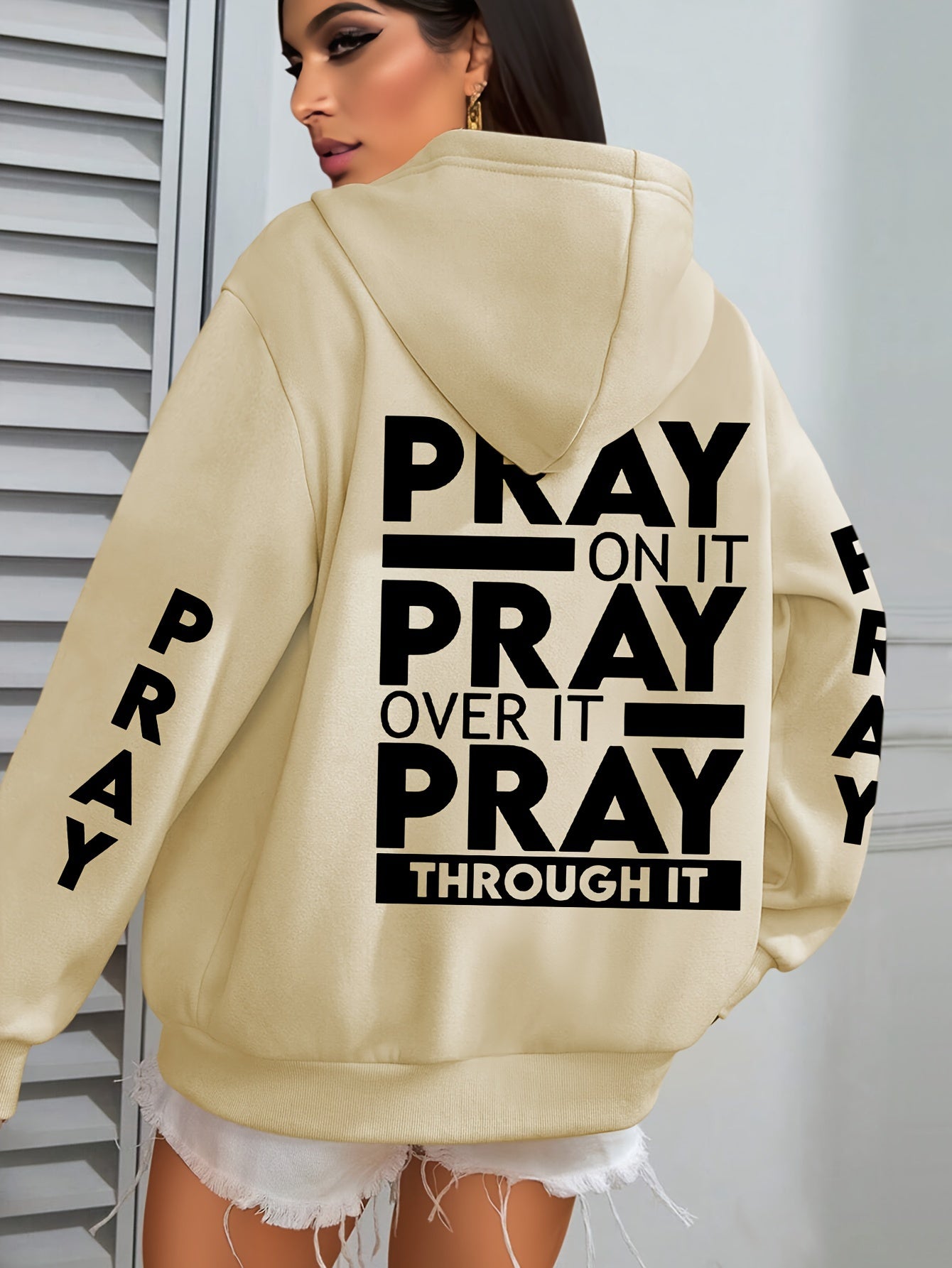 Divine Power Pray Print Kangaroo Pocket Hoodie Sweatshirt