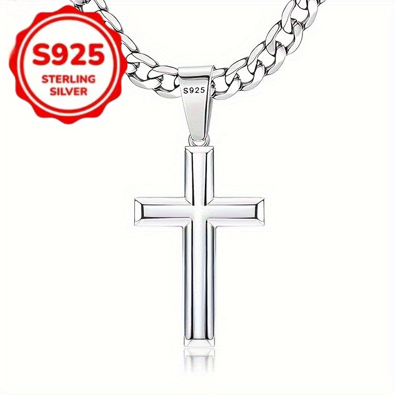 Divine Power Cuban Chain Silver Cross Pendant Necklace