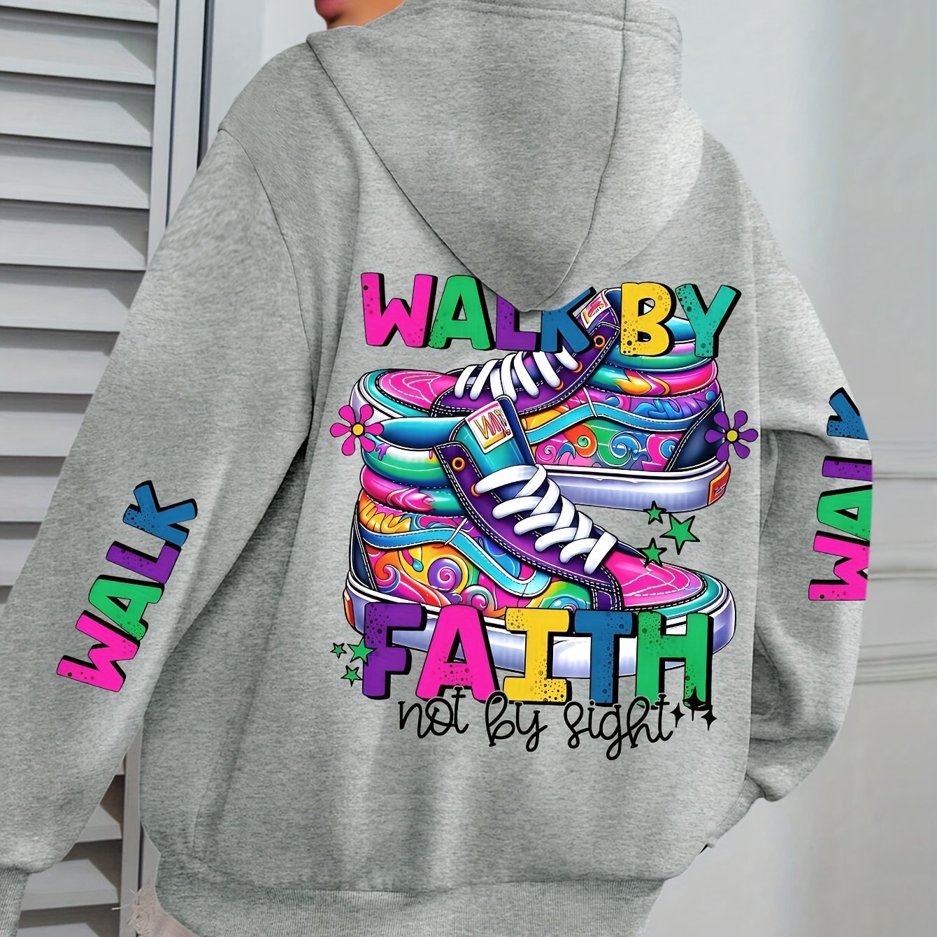 Hooded Sweatshirt With Vibrant Shoe Print And Pocket