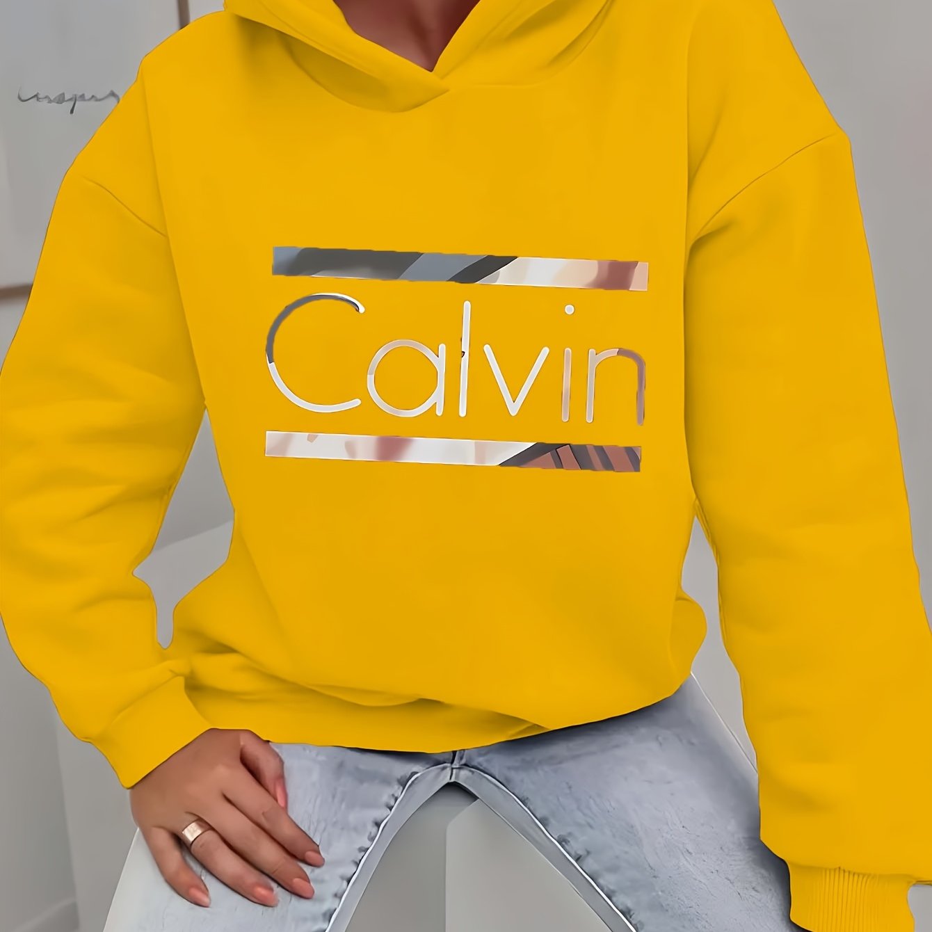 Calvin Womens Graphic Hoodie Casual Sweatshirt Long Sleeve