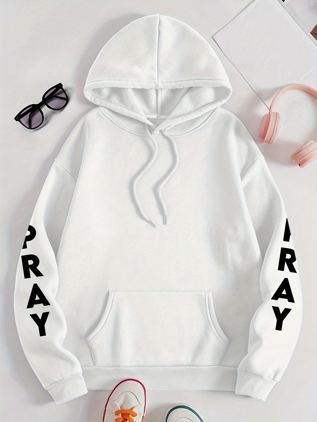 Divine Power Pray Print Kangaroo Pocket Hoodie Sweatshirt