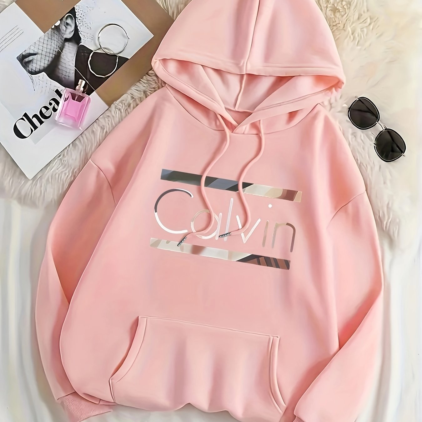 Divine Power Hoodie With Front Pocket Letter Print Light