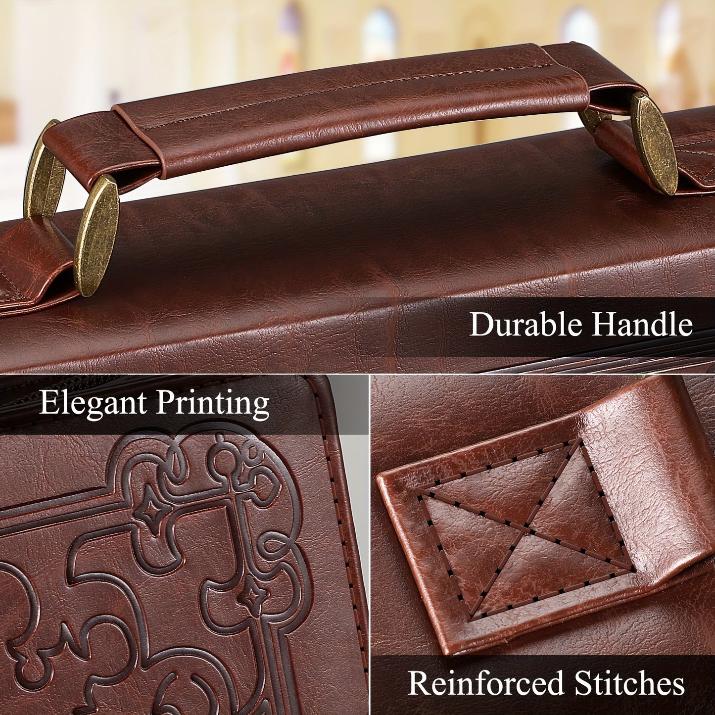 1pc PU Leather Bible Cover with Handle Trust in the Lord Design