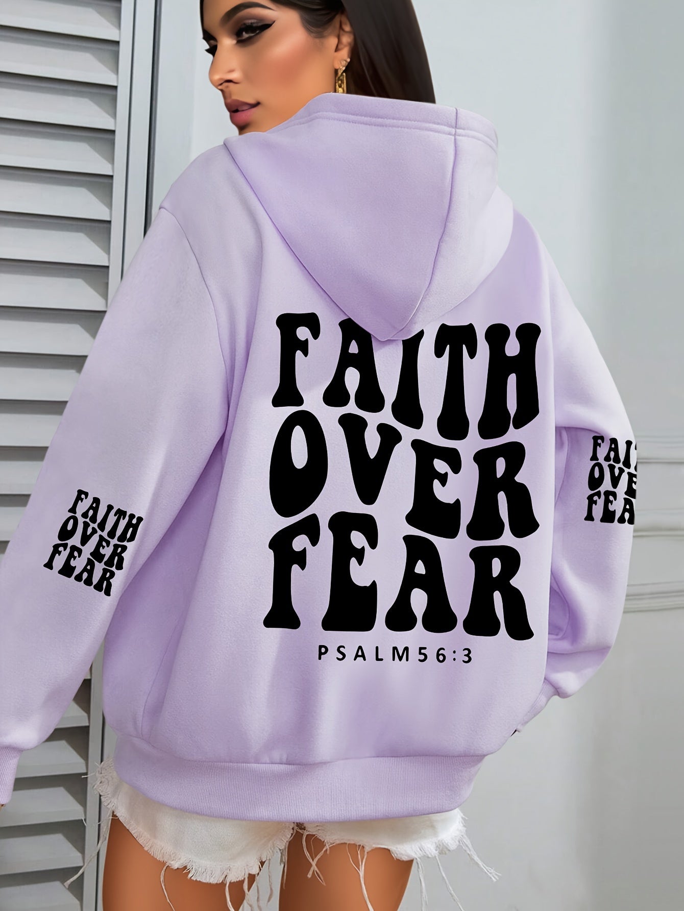 IHDP Faith Over Fear Hoodie Inspirational Print Sweatshirt