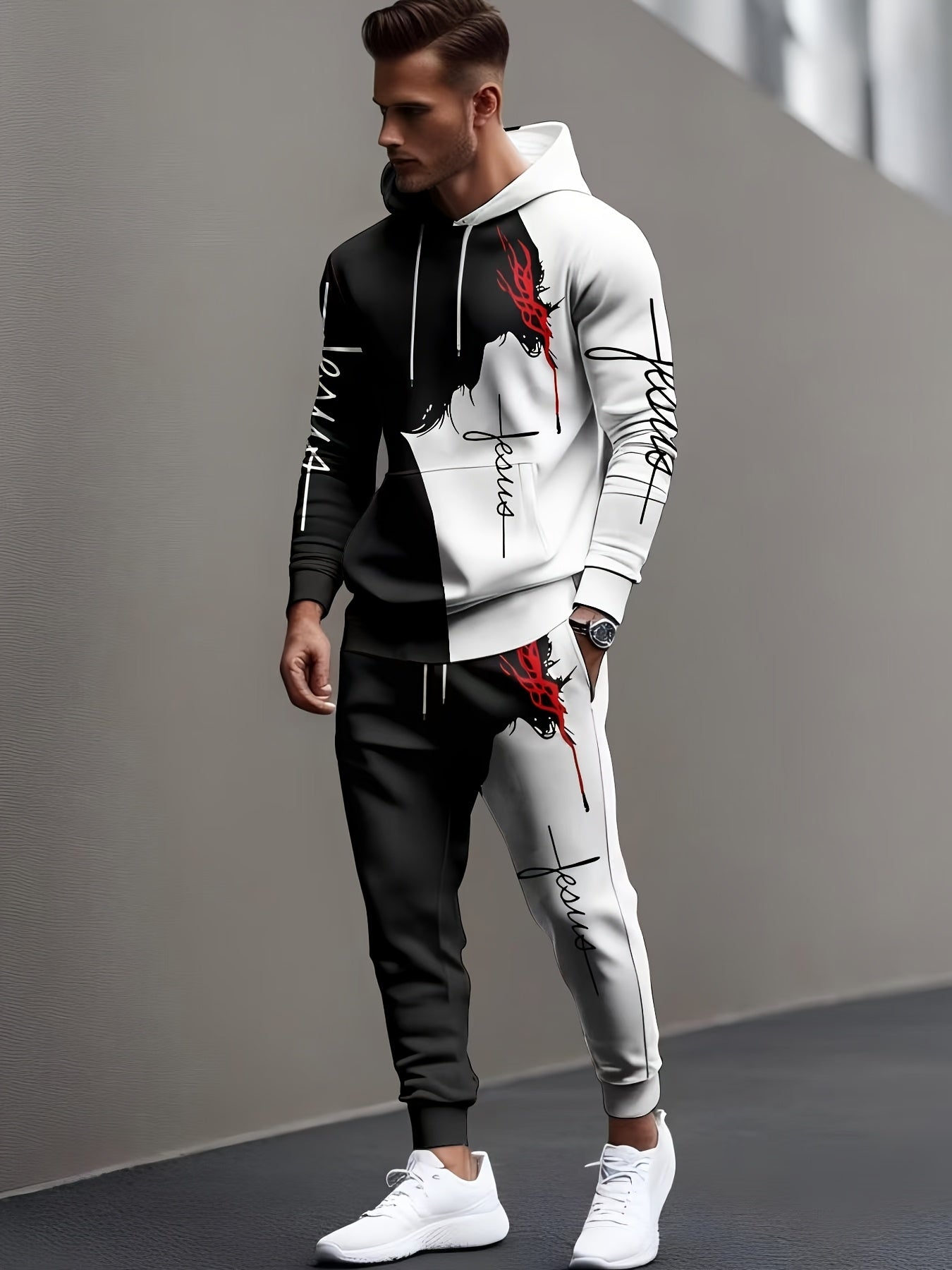 Men's 3D Printed Hoodie And Jogger Set For FitnessTraining