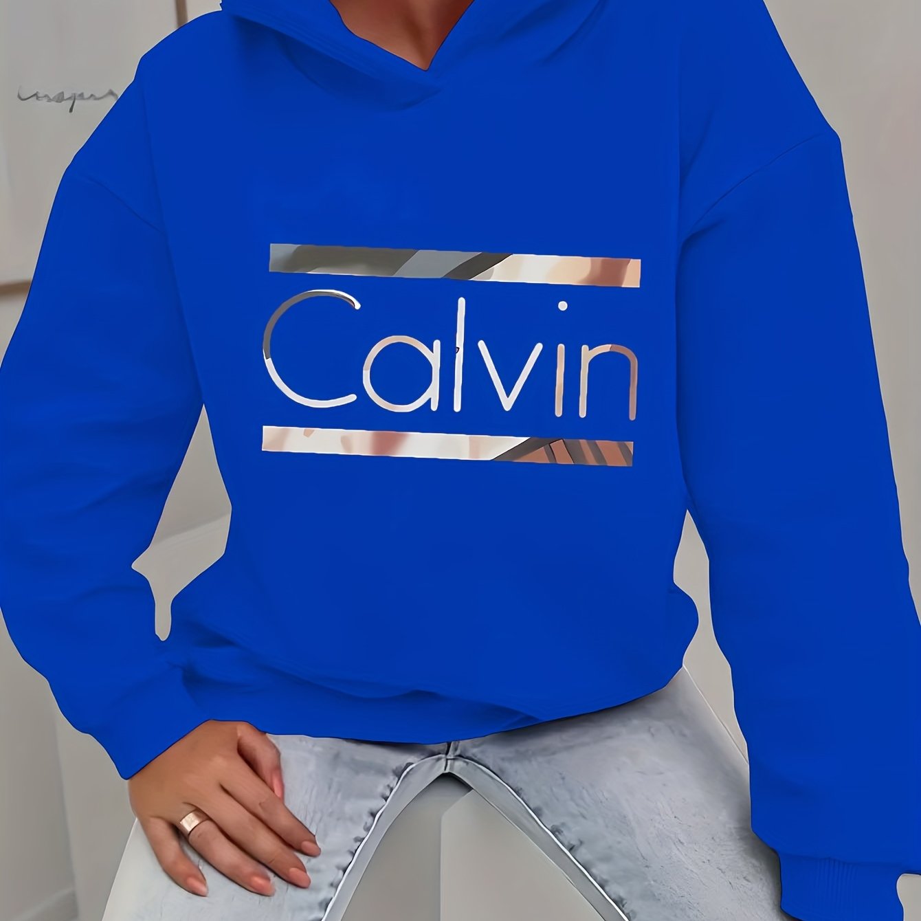 Calvin Womens Graphic Hoodie Casual Sweatshirt Long Sleeve