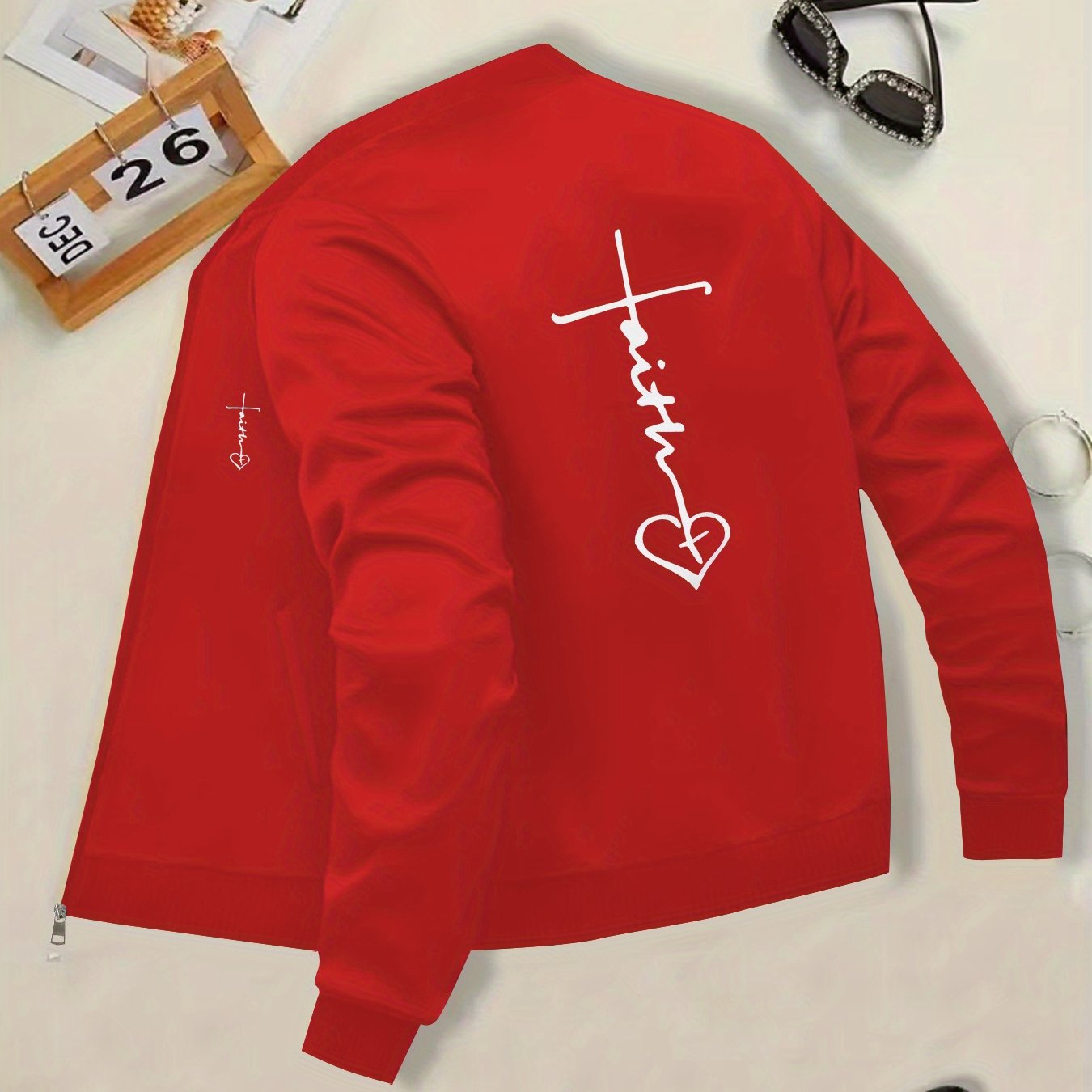 IHDP Faith Heart Print Casual Jacket Stand Collar ZipUp