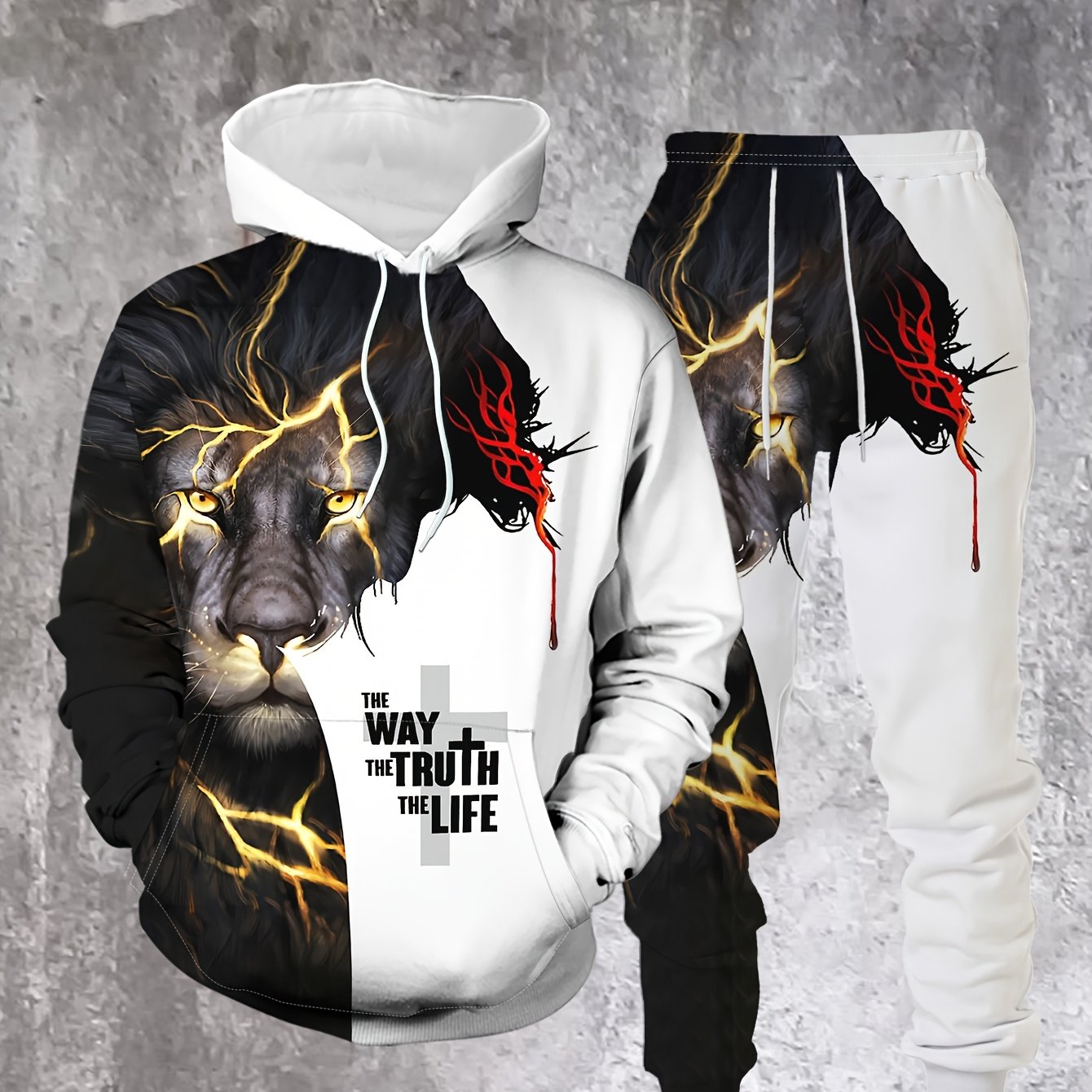 Divine Power 3D Lightning Lion Hoodie Set For Gentlemen