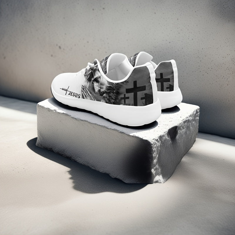Jesus Pattern Sneakers Christian Faith Print Running Shoes