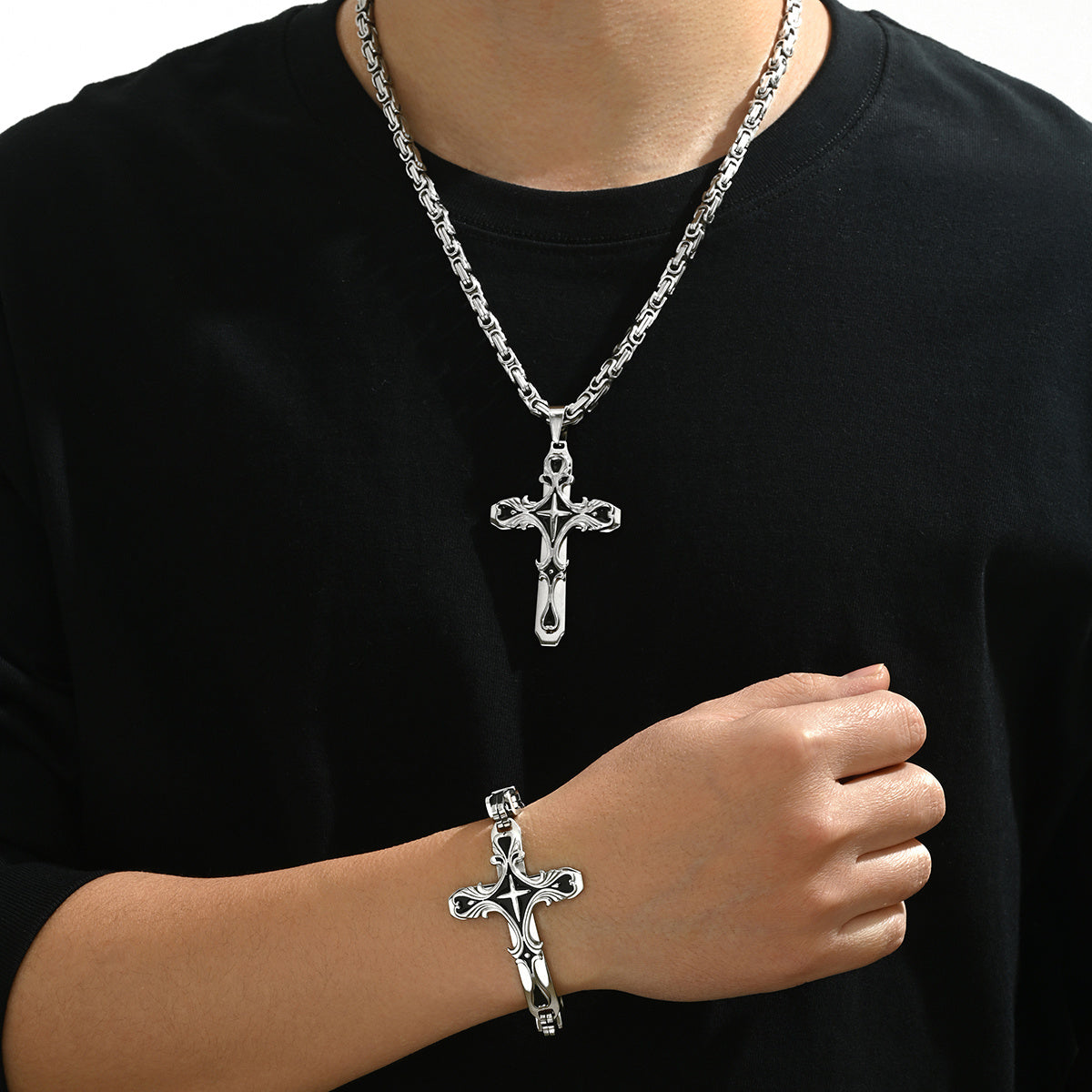 Stainless Steel Cuban Chain Necklace and Bracelet Set