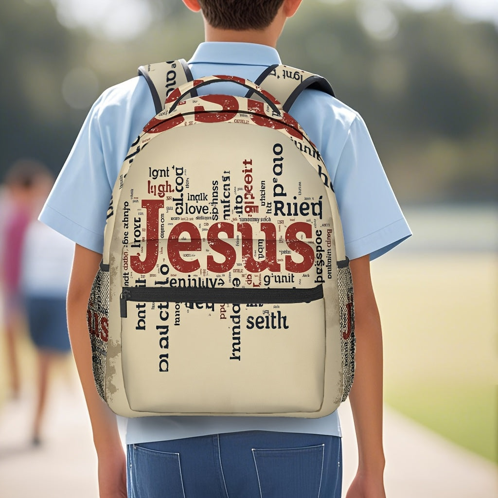 Christian Travel Backpack With Geometric Jesus Print