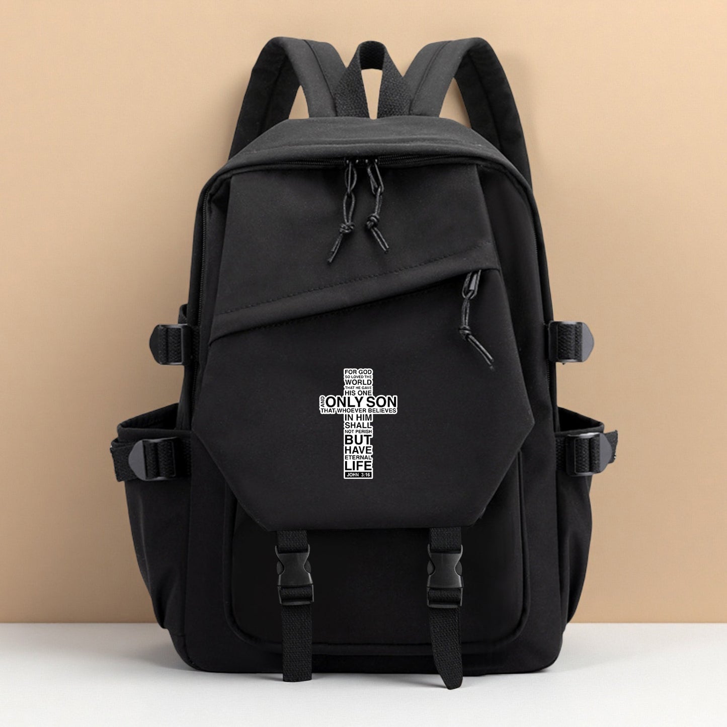 Divine Power Cross Pattern Backpack With 2D Printing