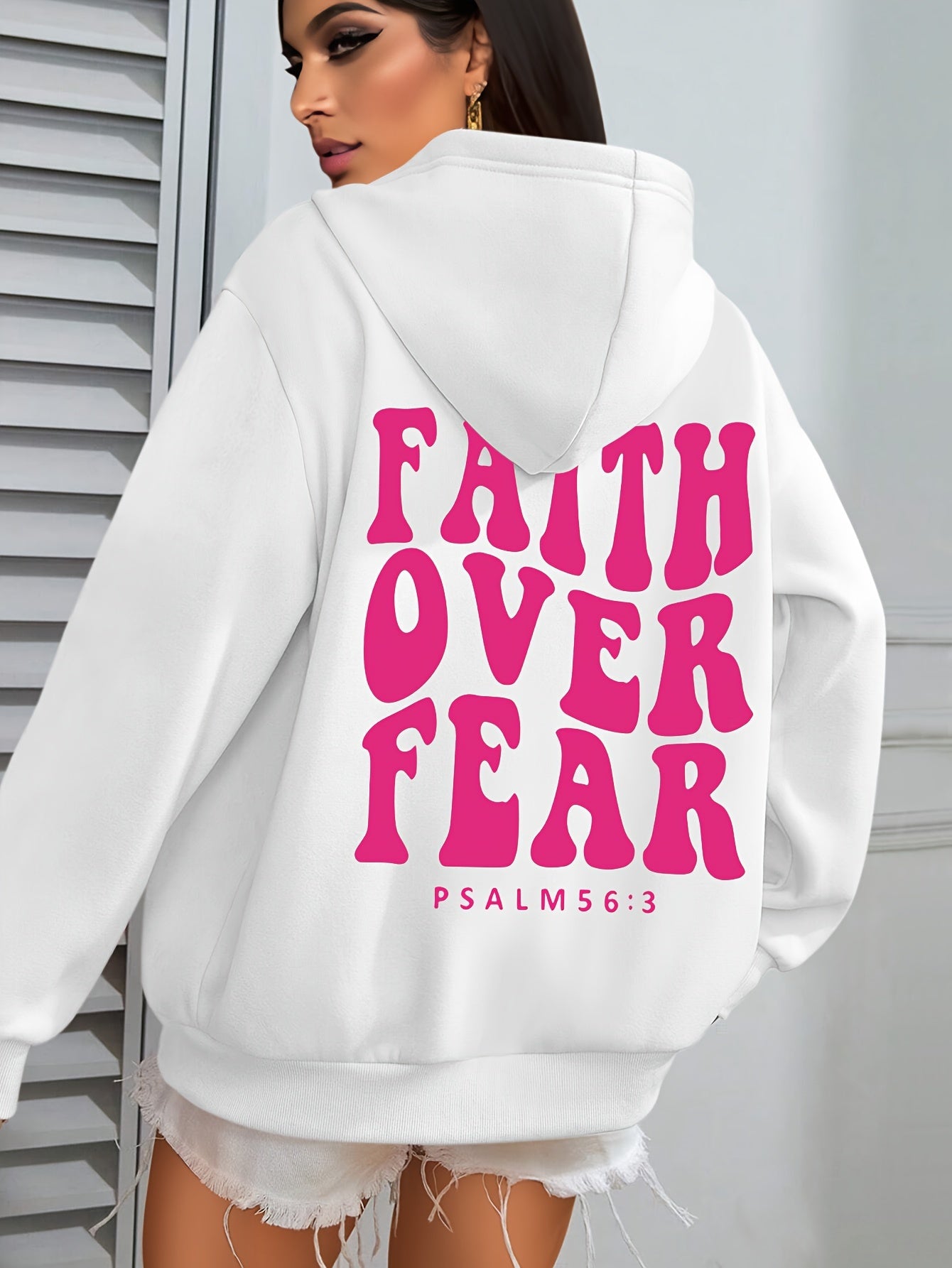 Womens Casual Hoodie Faith Over Fear Alphabet Print