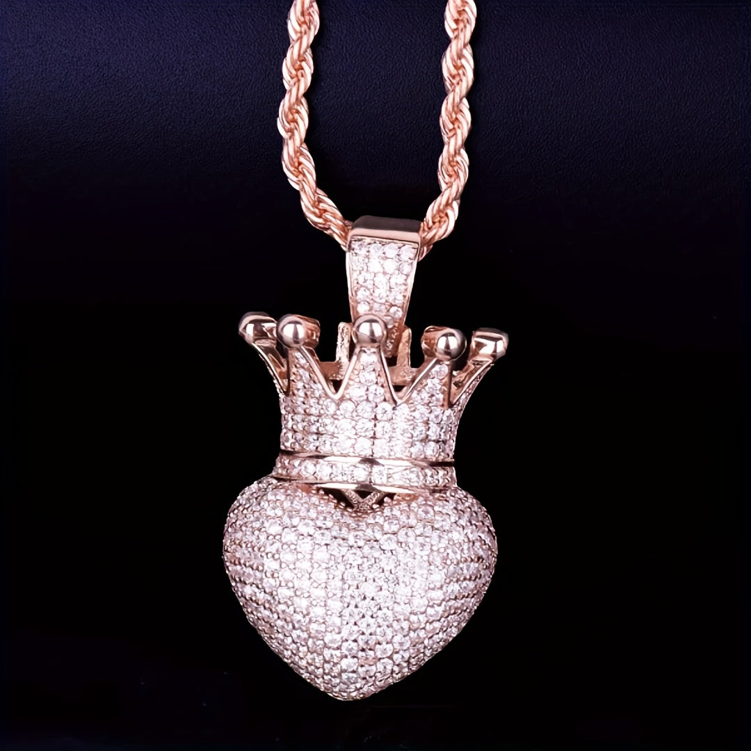 Hip Hop Love Plated Crown Pendant Necklace
