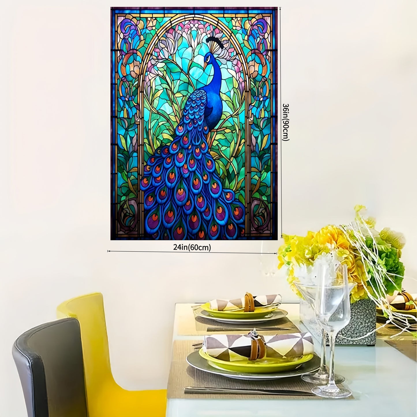 1pc Peacock Stained Glass Style Wrapped Canvas Artwork