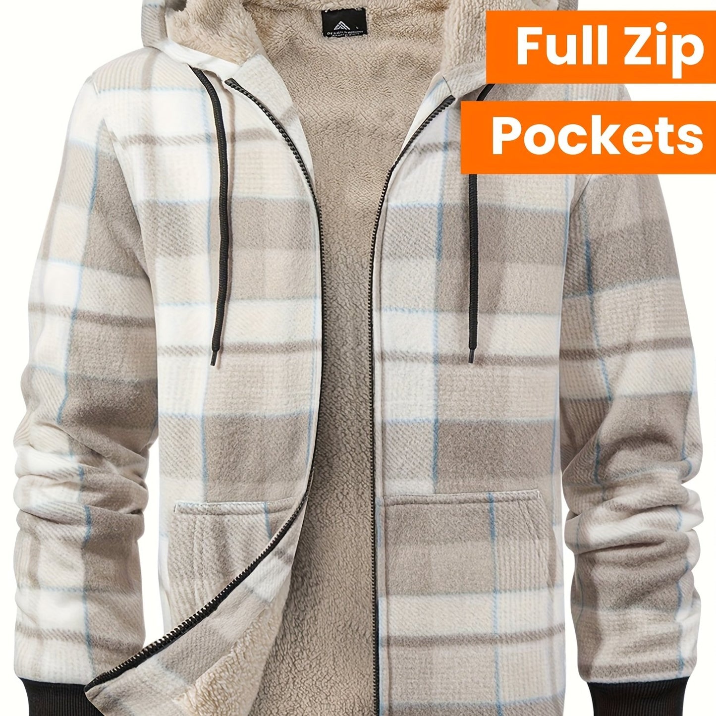 Divine Power Mens Plaid Fleece Hooded Jacket With Zipper