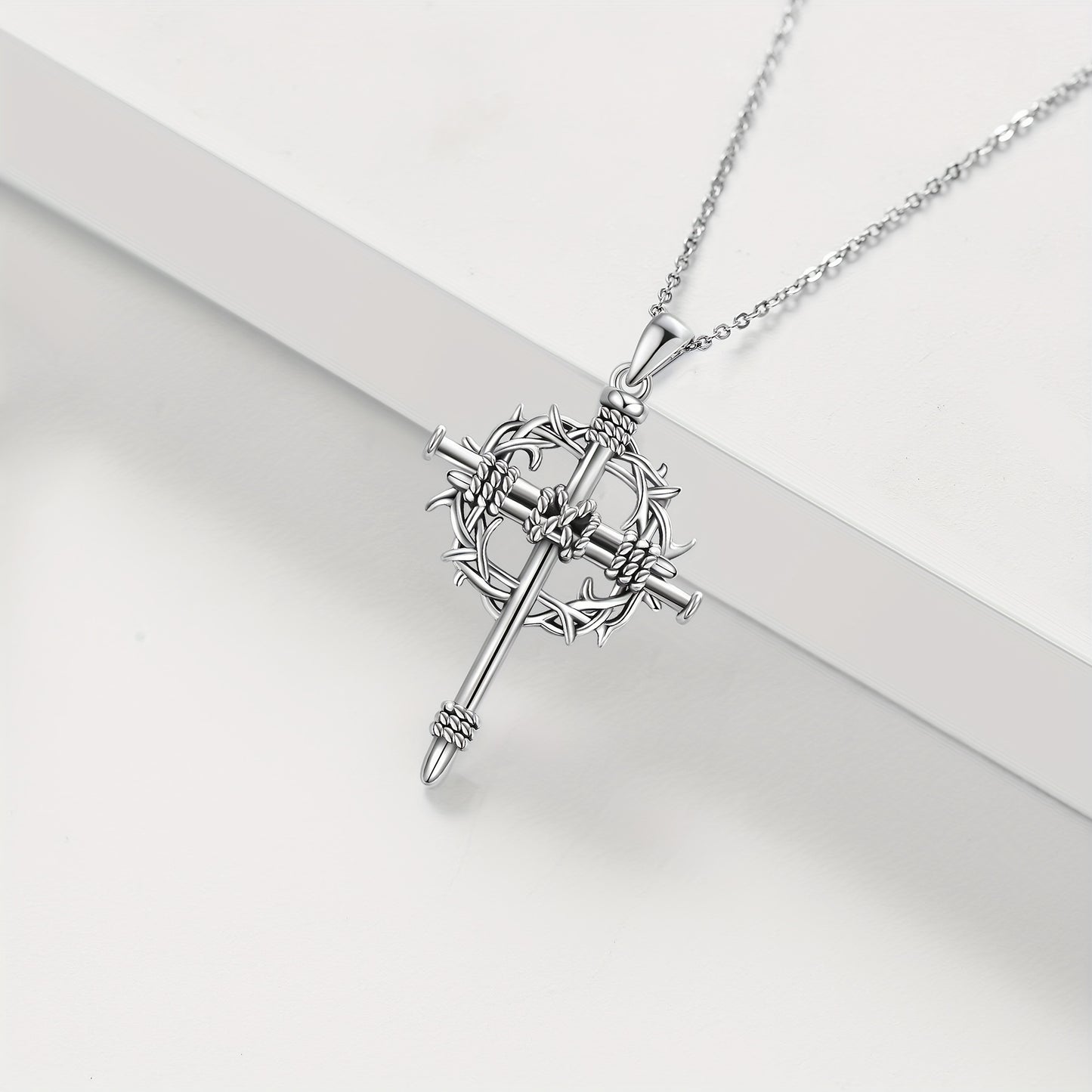 Nail Cross Necklace Silvery Thorns Crucifix Pendant
