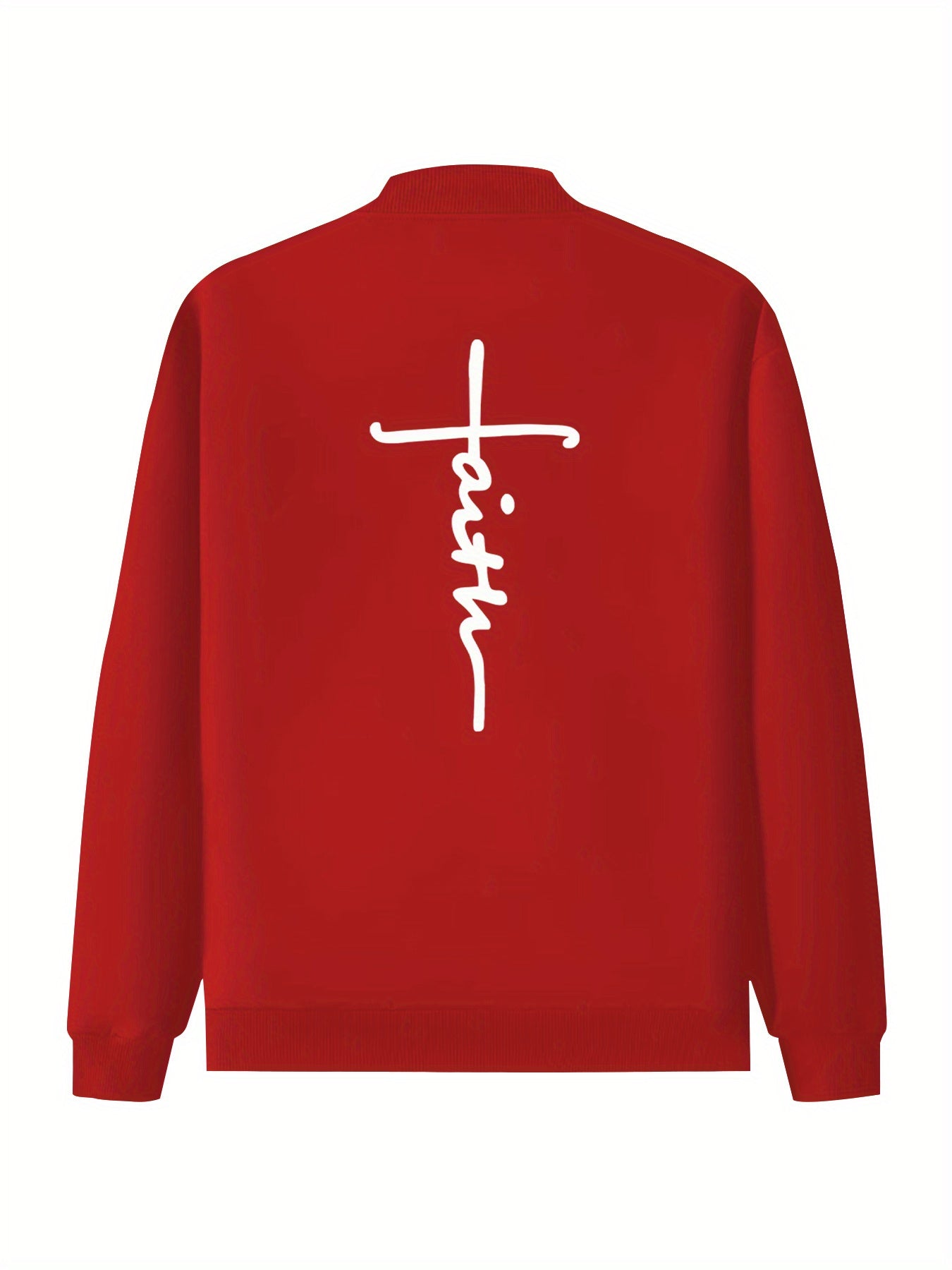 Trendy Women Bomber Jacket Faith Print Geometric Zipup