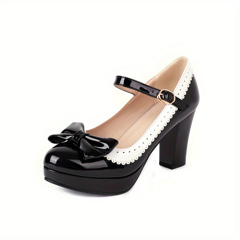 Pink And White Elegant Mary Jane Heels Round Toe
