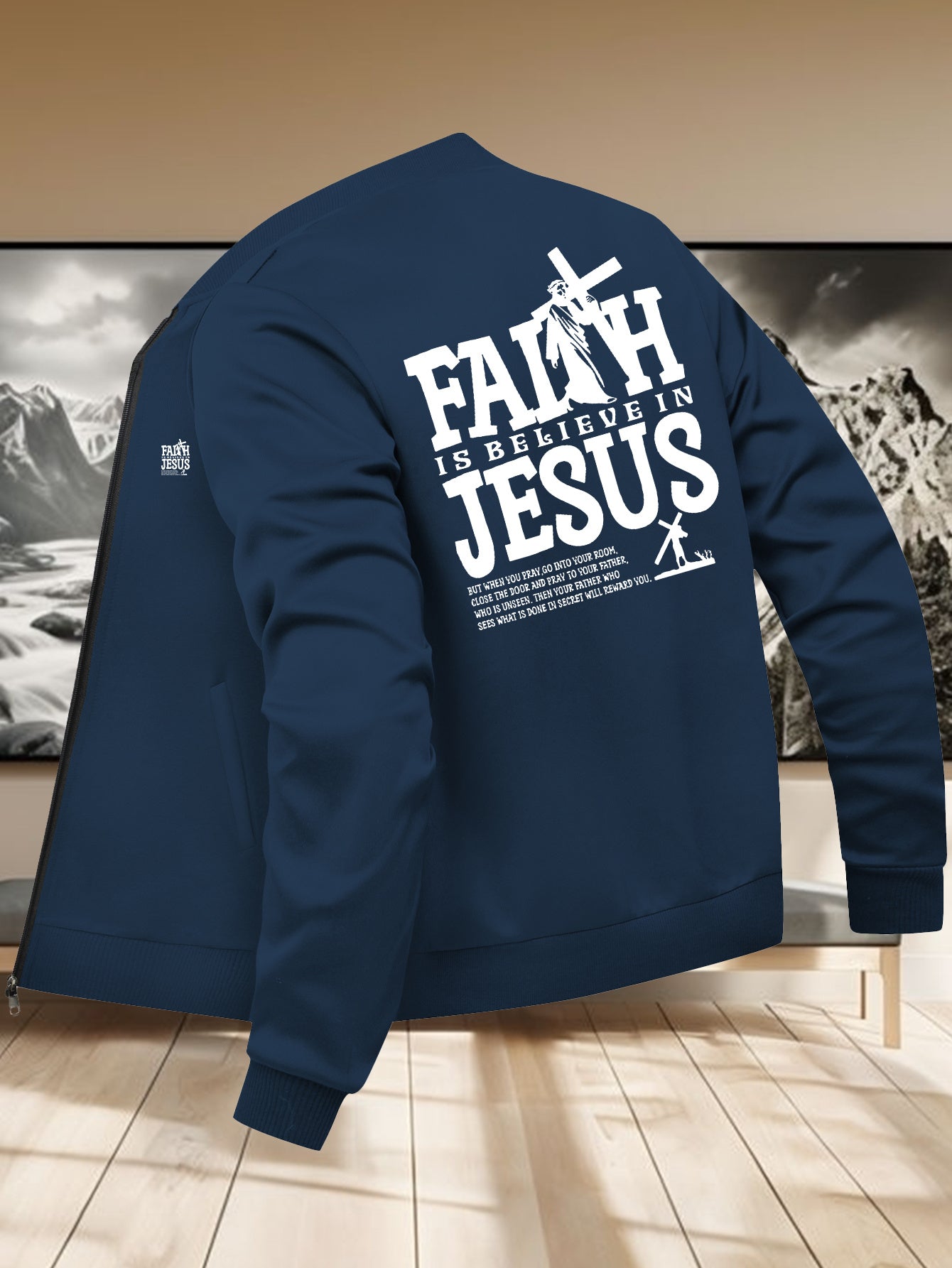 Divine Power Casual Faith Zip Up Jacket With Stand Collar