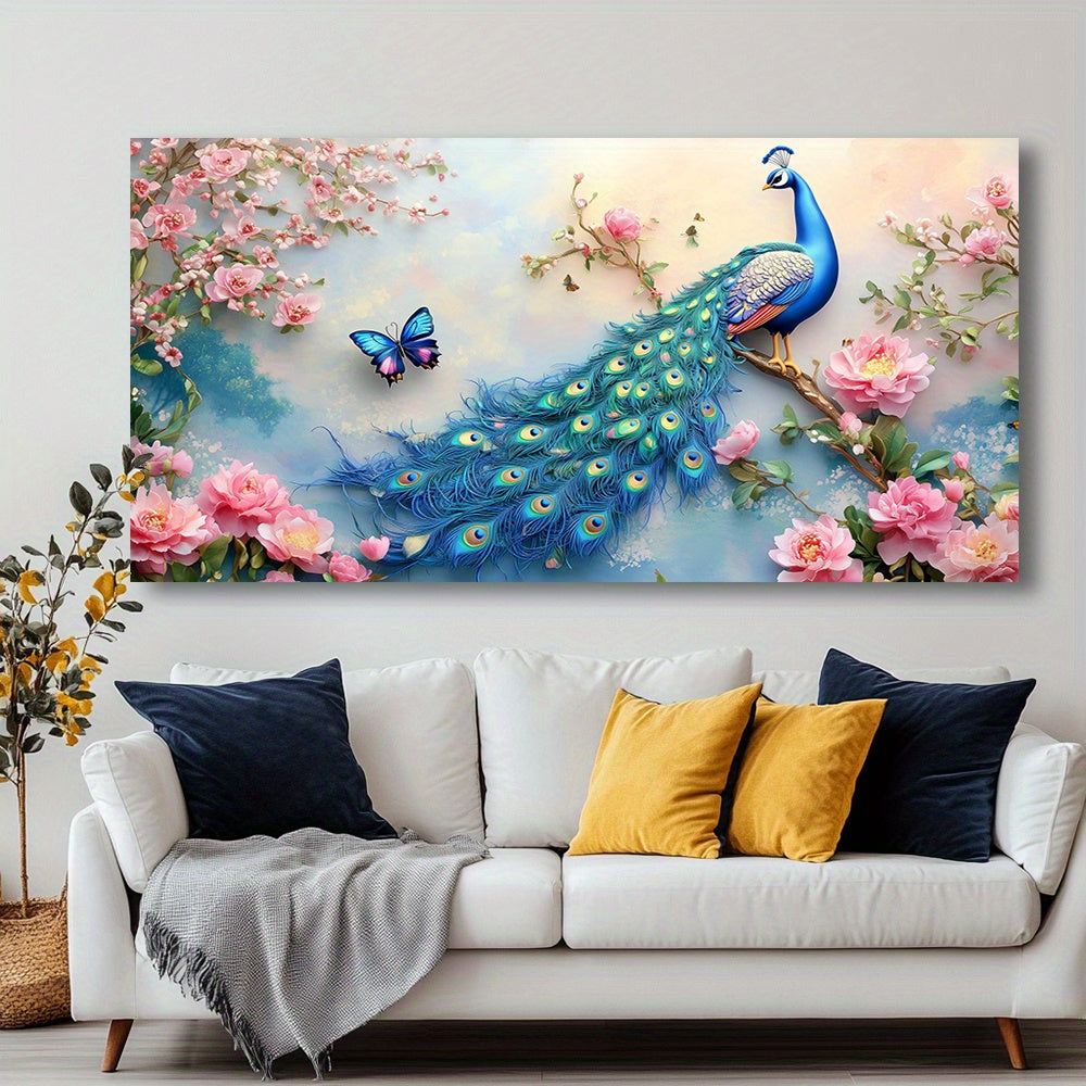 Peacock and Floral Abstract Canvas Wall Art Retro Modern for Living Room Bedroom Home Office Kid Room Restaurants